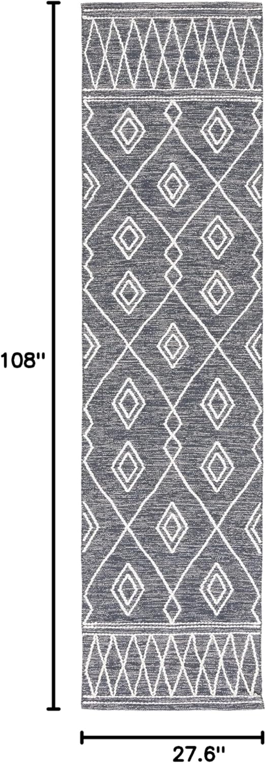 SAFAVIEH Kilim Collection Runner Rug - 2'3" x 9', Charcoal & Ivory, Handmade Moroccan Boho Cotton, Ideal for High Traffic Areas in Living Room, Bedroom (KLM852H)