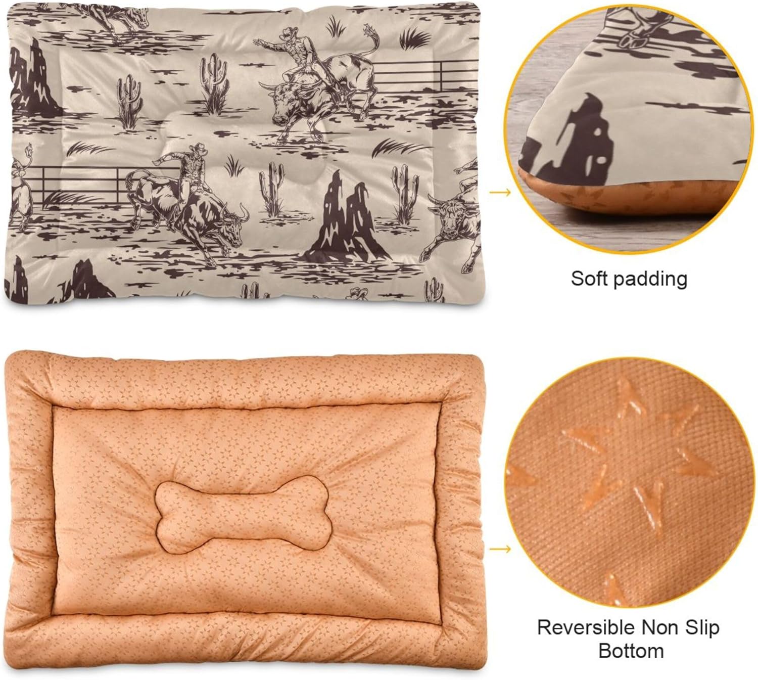 Western American Cowboy Dog Bed Mat Washable Anti Slip Bottom Comfy Kennel Pad Cat Crate Mat Dog Pet Pad 24 x 36 Inches