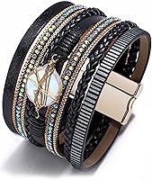 Vista 1 de Long tiantian Pulseras de cuero para mujer, pulseras bohemias, pulseras de cuero para mujer, pulseras apilables de varias capas, joyería occidental