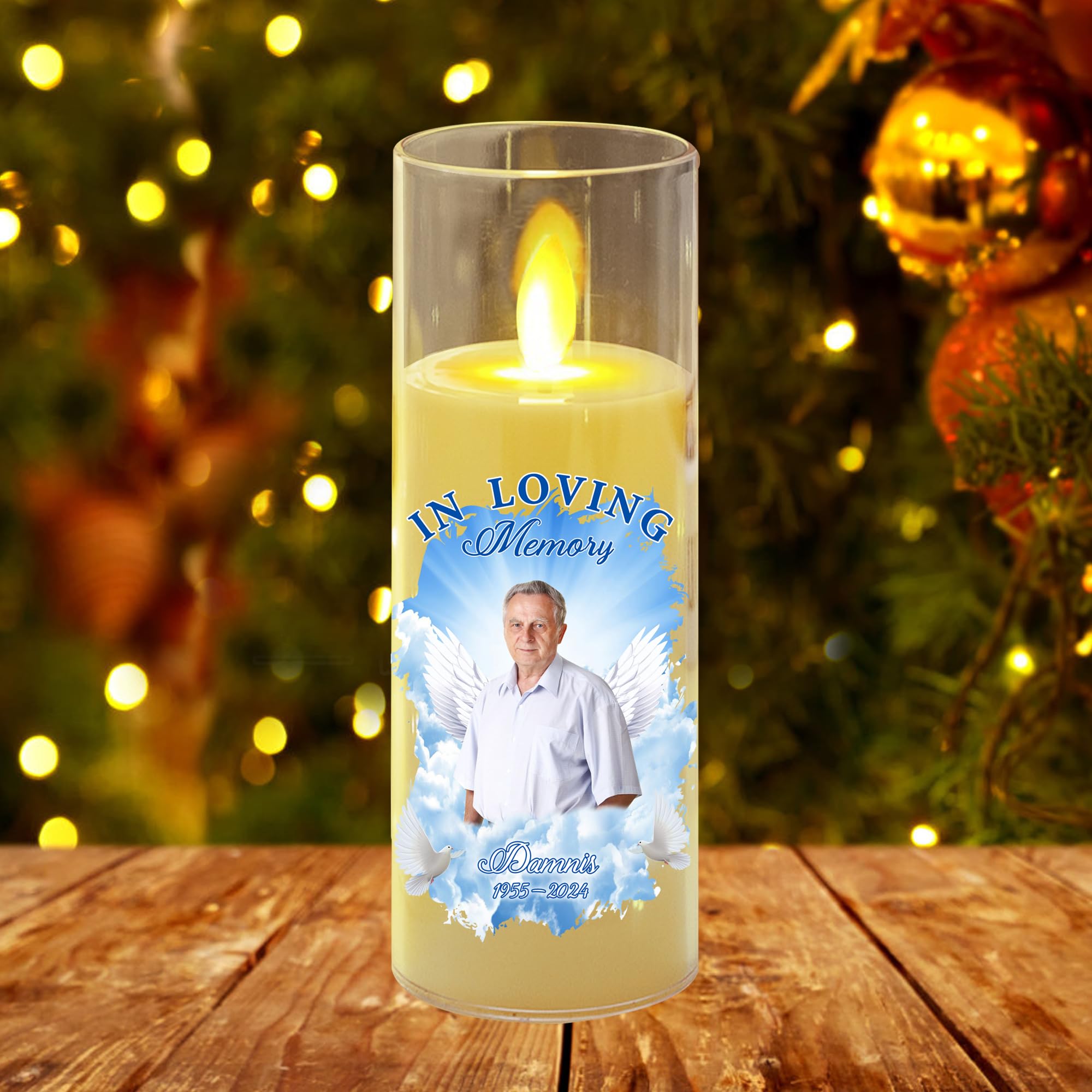 This Candle Burns in Loving Memory, Personalized Photo Christmas Memorial Candles Light Memorial Gifts LED Candles Lamp for Loss of Mom,Father Loved One Sympathy Gifts Bereavement Gift (style23)