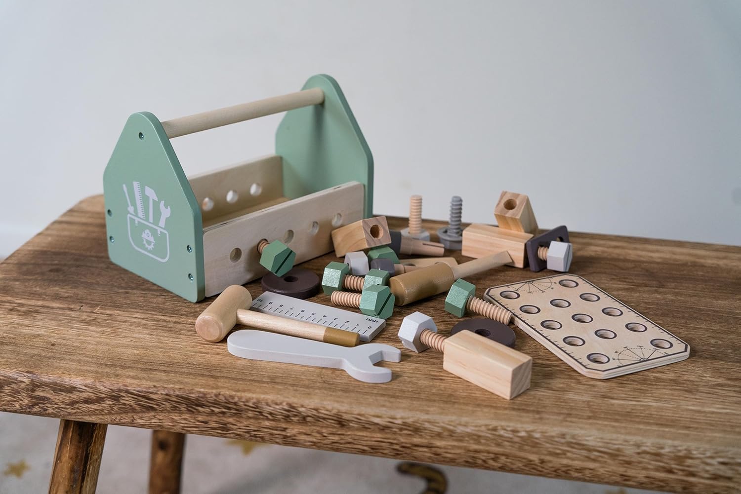 Dantoy - Wooden Tool Box for Children - Role Play - Wooden Toy - with Accessories - 3+ Years