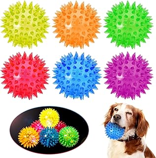 DragonflyDreams 6 Pcs Light Up Spiky Ball Dog Toy, Dog Chew Toys for Teething, Glow in The Dark Dog Balls, Spikey LED Flashing Rubber Dog Ball Bounce-Activated Puppy Toys Toss Fetch Balls