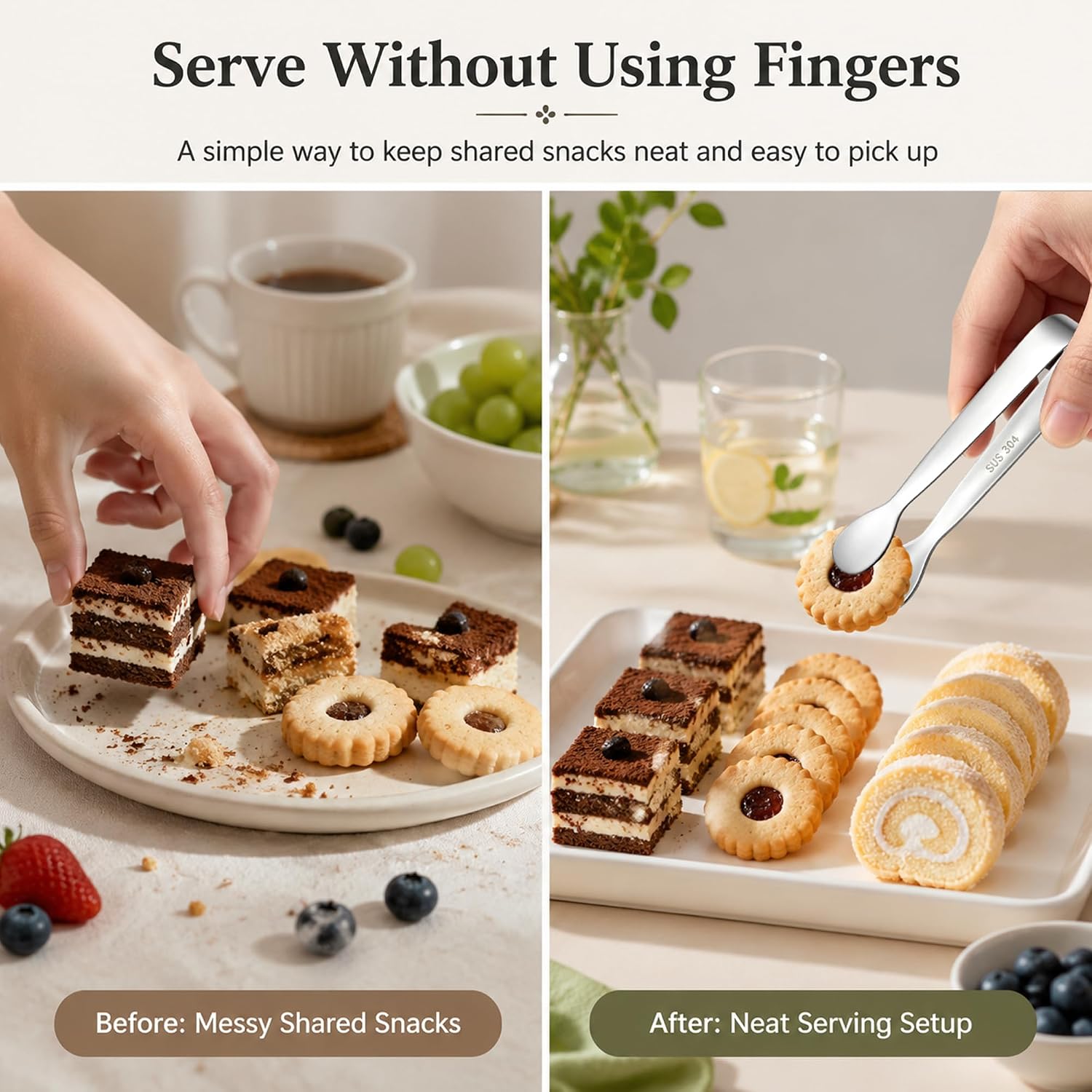 Mini Tongs, 5 Pack 4.3 Inch Stainless Steel Serving Tongs