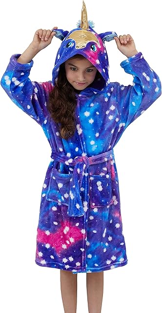 Ruiuzioong Kids Girls Soft Bathrobes,Girls Bathrobe FleeceUnicorn Sleepwear for Gifts