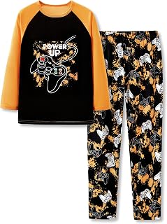 Beezizac Boys Pajamas Game/Ninja/Dinosaur Long Sleeve & Pants PJ Size 6-18 | 2-Piece Winter Jammies, Trendy Contrast Colors, Raglan Sleeves, Classic Crewneck, Elastic Waistband, for Little and Big Kids
