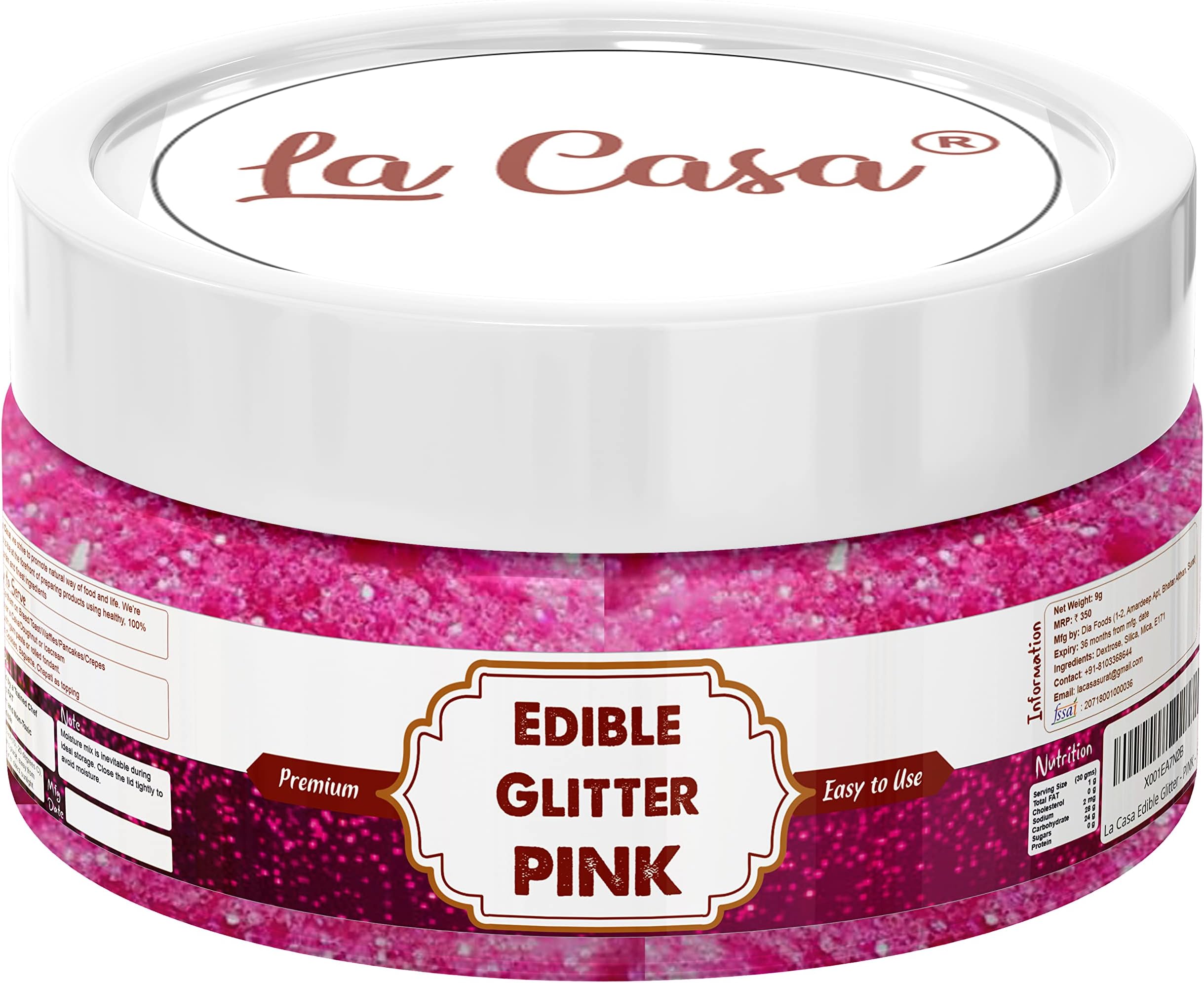 La Casa Premium Edible Glitter - PINK | Metallic Glitter Ideal for Cake Icing Decoration & Garnishing | 9g |