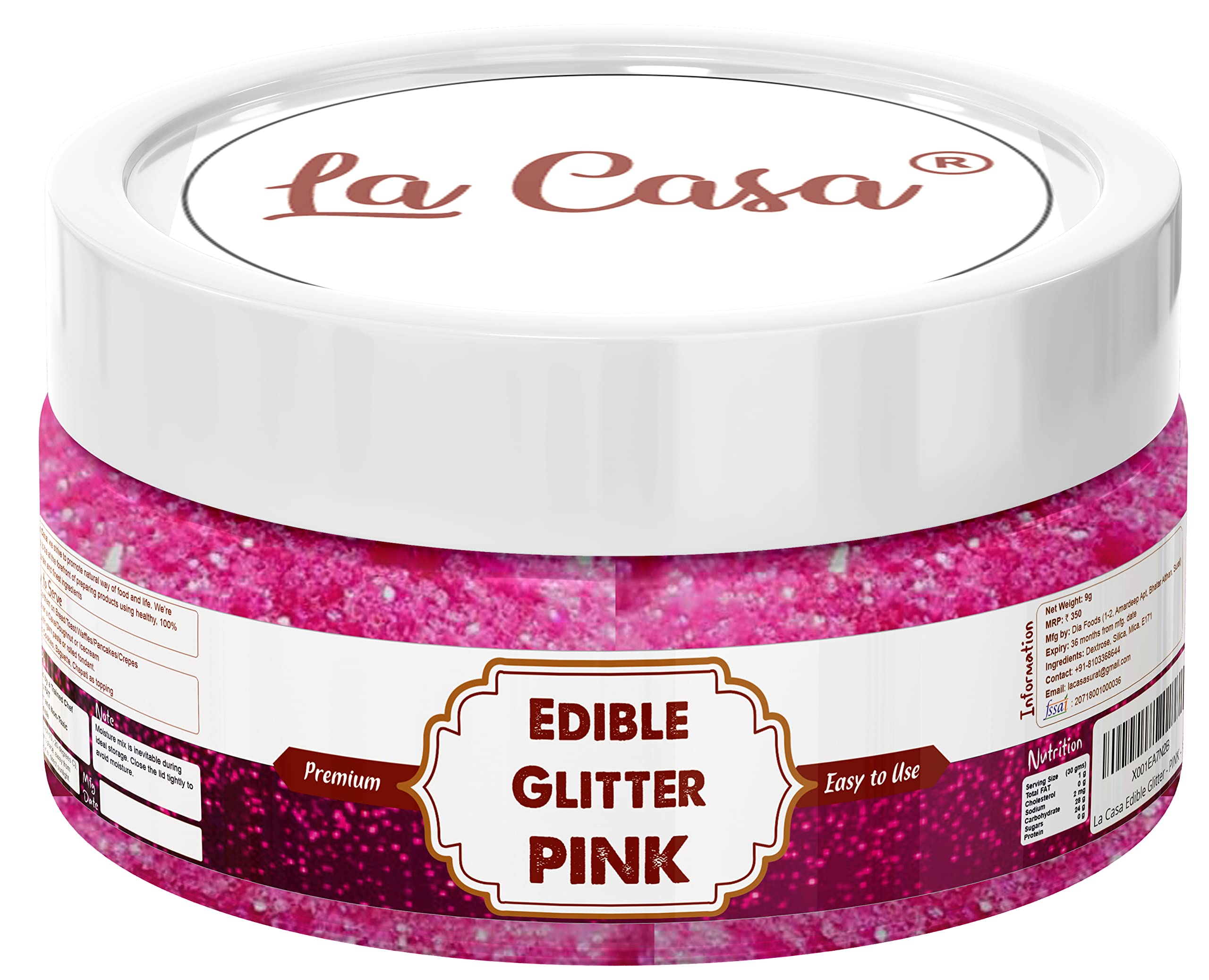 La Casa Premium Edible Glitter - PINK | Metallic Glitter Ideal for Cake Icing Decoration & Garnishing | 9g |