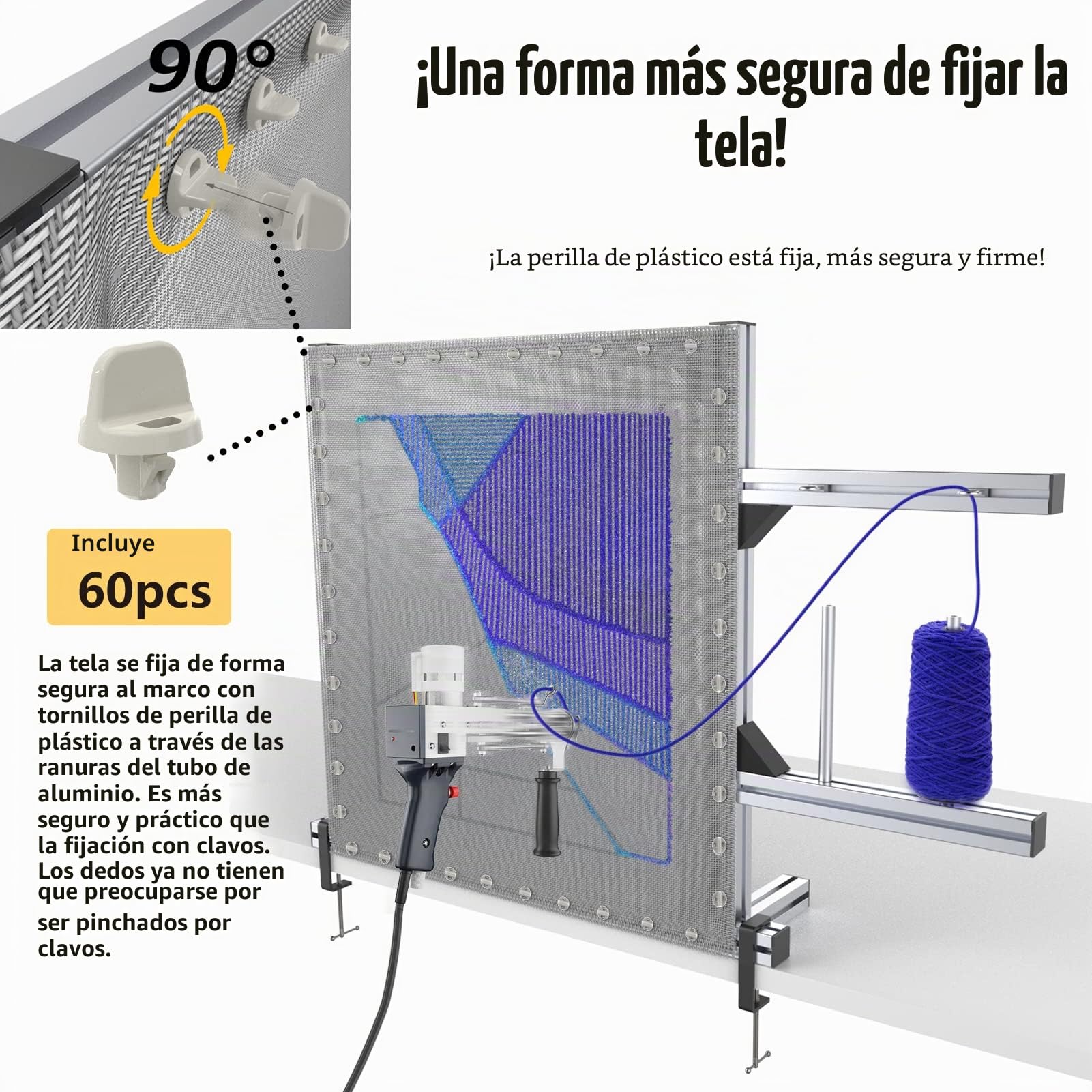 NODOCA Rug Tufting Frame Tufting Kit de 70 cm (27,5 pulgadas) Marco de aluminio y metal tufting para hacer alfombras, marco de alfombra para accesorios de tufting, juego de pistolas
