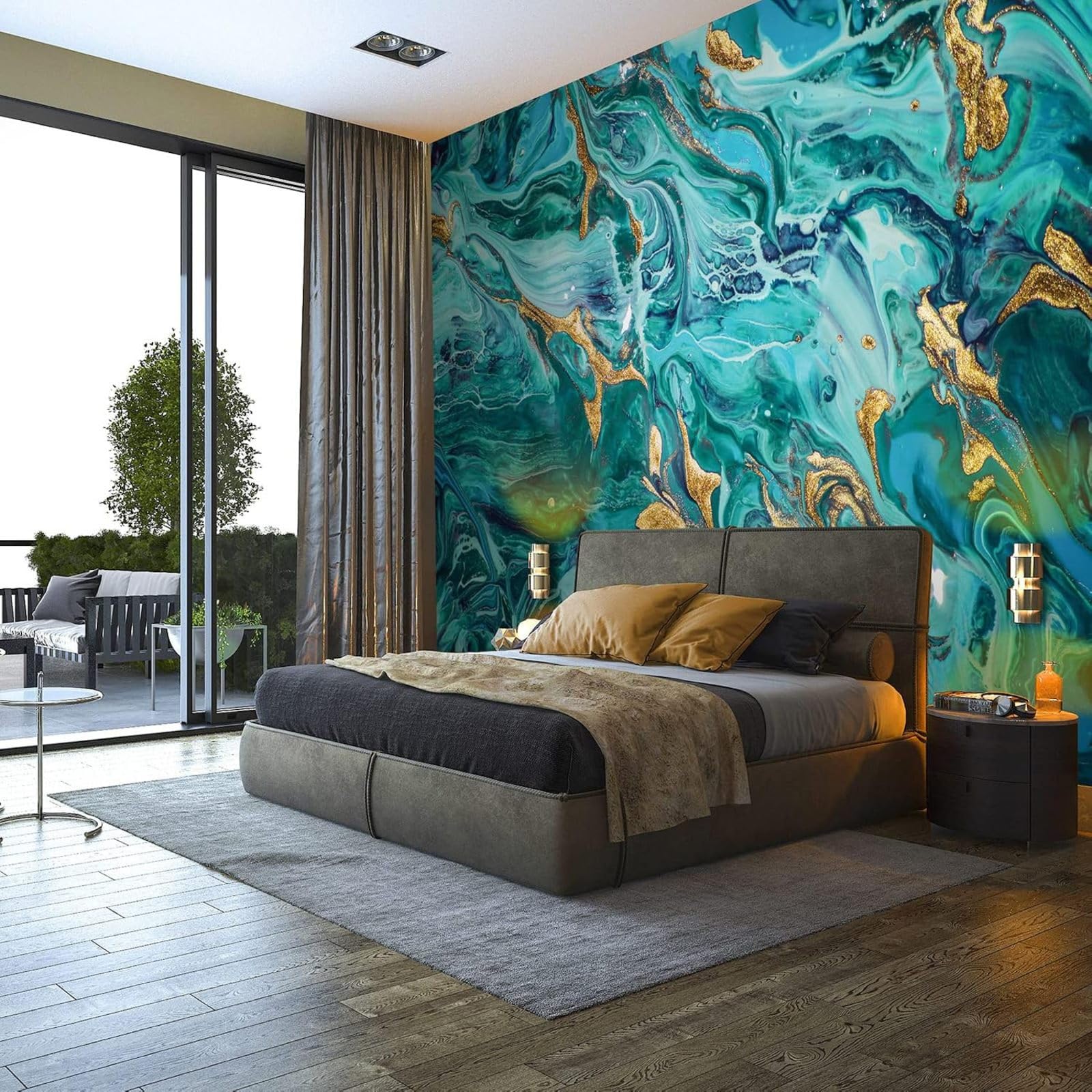 Kfjhgbdshhj 3D Mural Photo Mural-Wallpaper Abstract - For Living Room Bedroom - 3D Effect - Turquoise,430Cmx300cm Poster - Wall Sticker - Frameless Picture