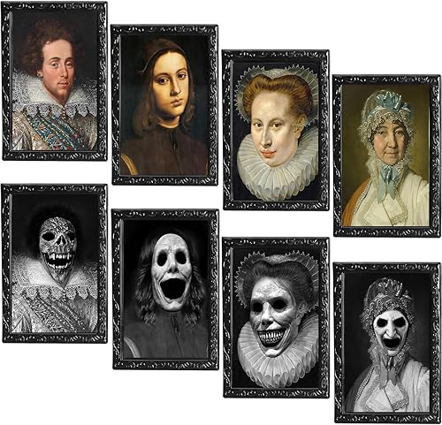 Miniatura 1 de Paquete de 4 marcos de fotos en movimiento de cara cambiante en 3D para retratos de terror para decoración de fiestas de terror, castillo,