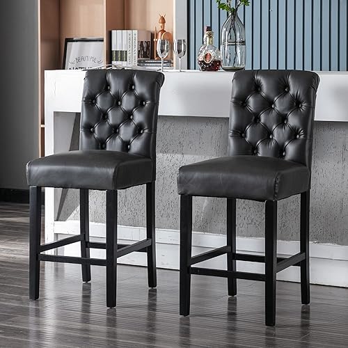 Miniatura 4 de chairus Juego de 2 taburetes de bar de altura de mostrador, modernos de mediados de siglo, de 26 pulgadas, con botón tuted en la espalda, cómodos,