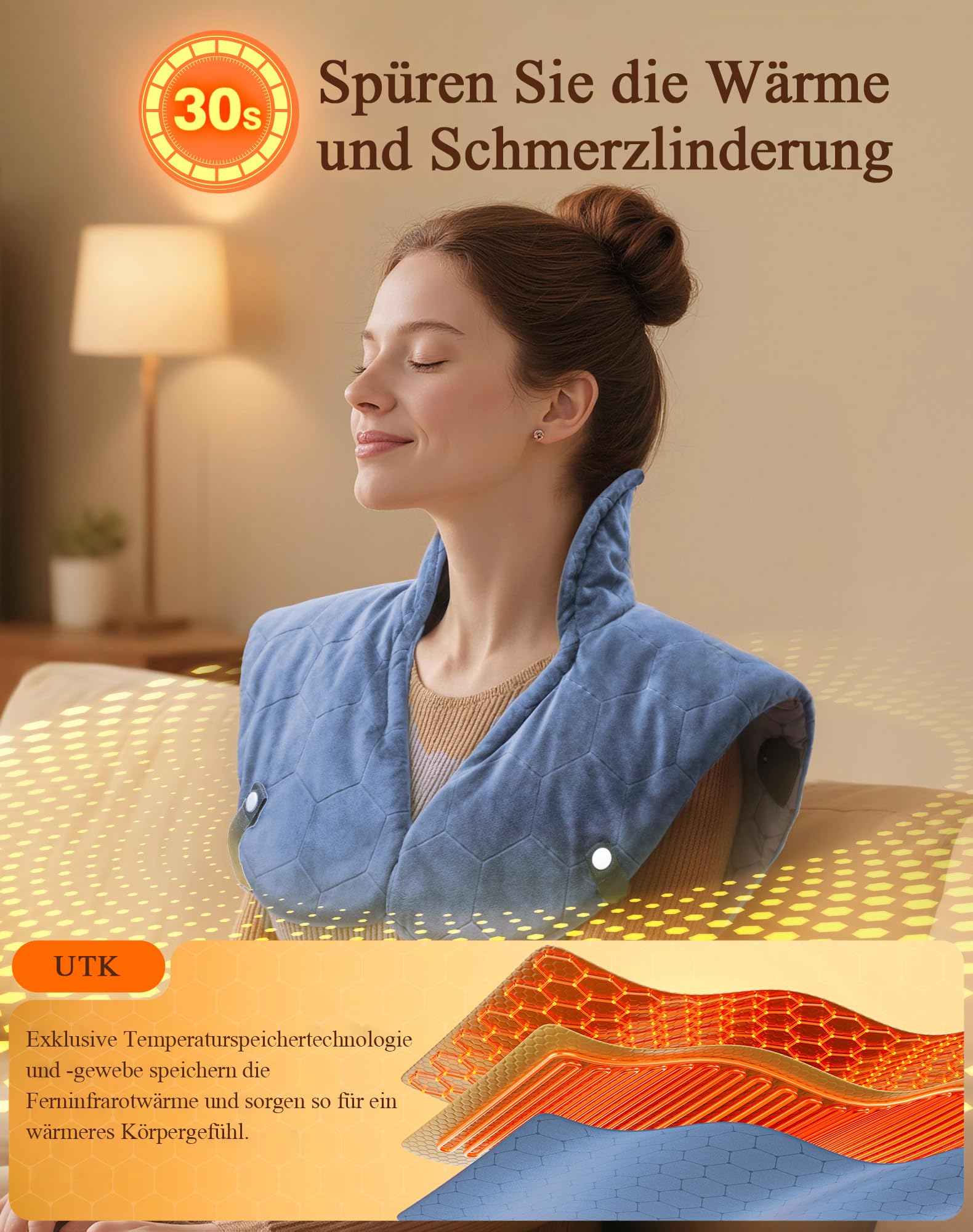 UTK Nackenwärmer Ferninfrarot, Geschenke für Mama, Heizkissen Nacken Schulter, Schnelles Aufheizen in 30 Sekunden, bis zu 70 °C, Leichtes Wärmekissen mit Schultergurt, weihnachtsgeschenke für frauen