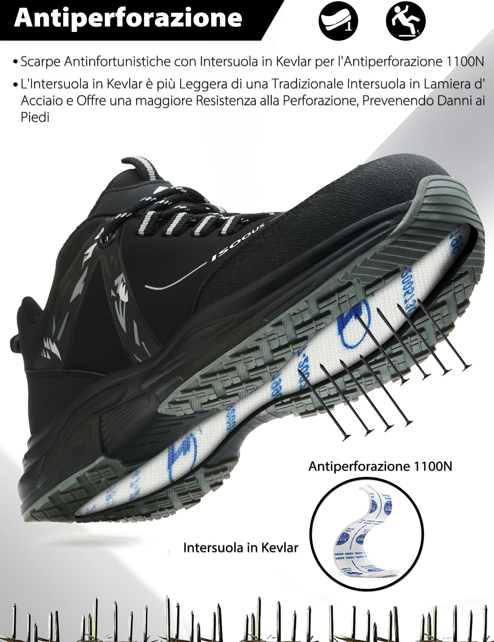 Scarpe Antinfortunistiche Uomo Scarpe da Lavoro Donna Leggere Comode Scarpe da Sicurezza Traspiranti Antiscivolo