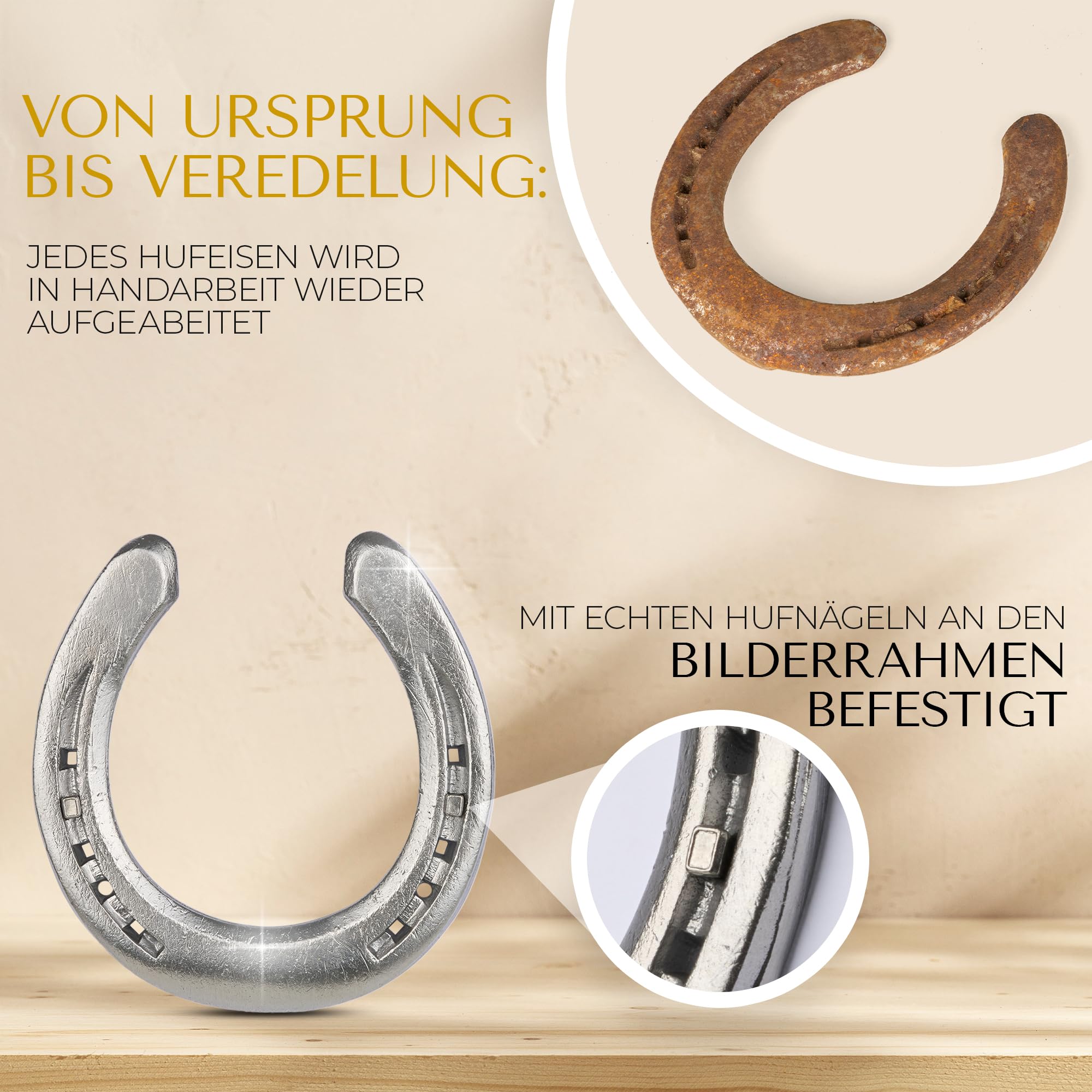 Glückshufeisen Bilderrahmen Geburt, poliert, Weiß