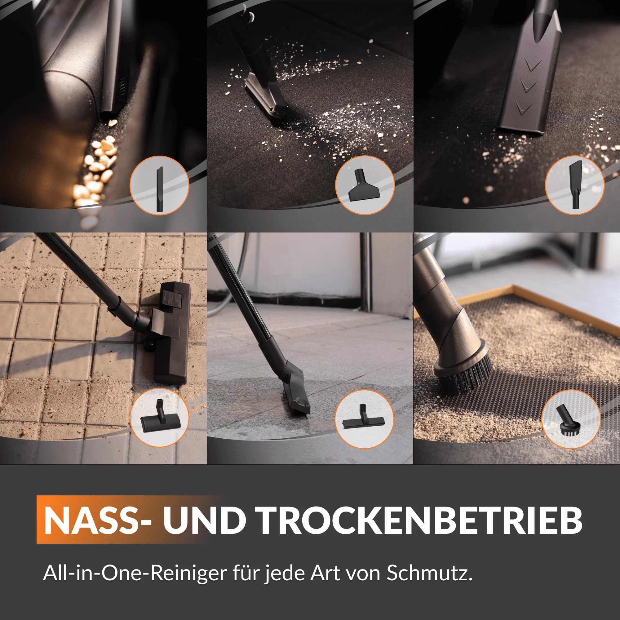 Giraffe Tools Grandstorm Einziehbarer Staubsauger mit 10 m langem, knickfestem Schlauch, wandmontierter Staubsauger mit 6 Düsen für die Garagenreinigung, Fernbedienung, Schwarz