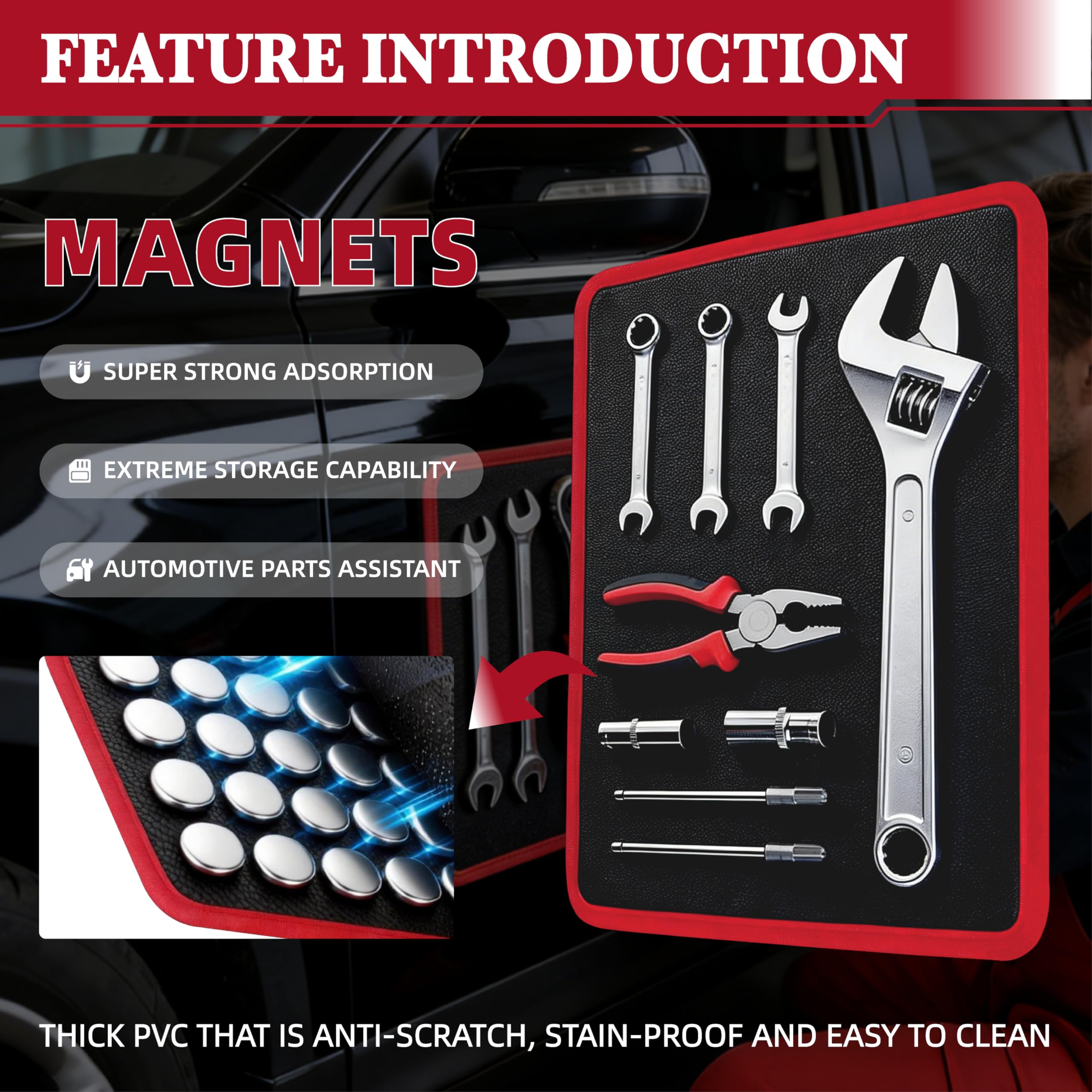 Magnetische Werkzeugmatte, 3 PC Magnetische Matte für Werkzeuge, Flexible Magnetische Matte & Tray Halter mit PVC, Heavy Duty Magnetische Teile Halter, Magnetischer Werkzeughalter für Garage