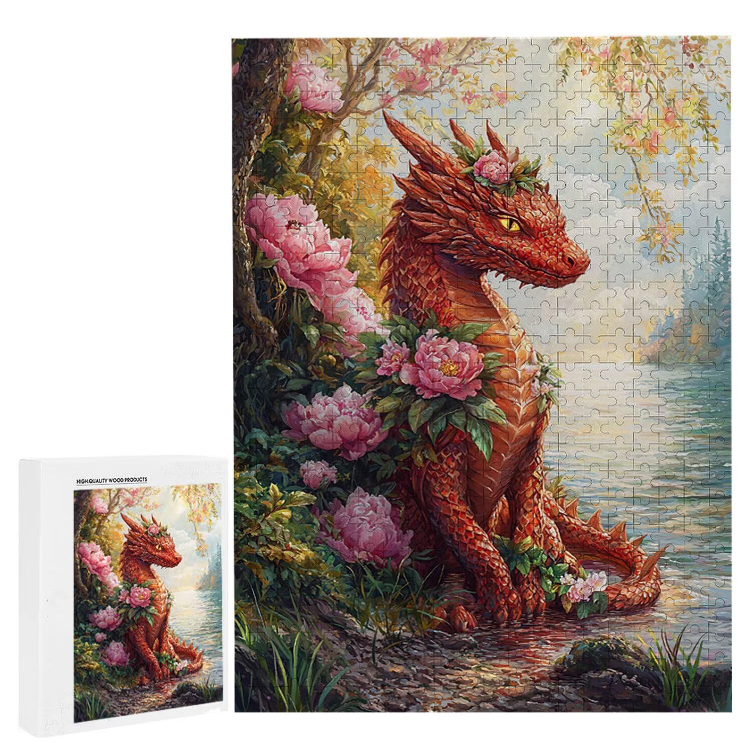 Puzzle dla dorosłych, 1000 elementów, motyw kwiatu smoka, 1000 puzzli dla dorosłych, gra edukacyjna, 76 x 50 cm, odpowiednie do dekompresji i dekoracji ścian pokoju, prezenty j-398