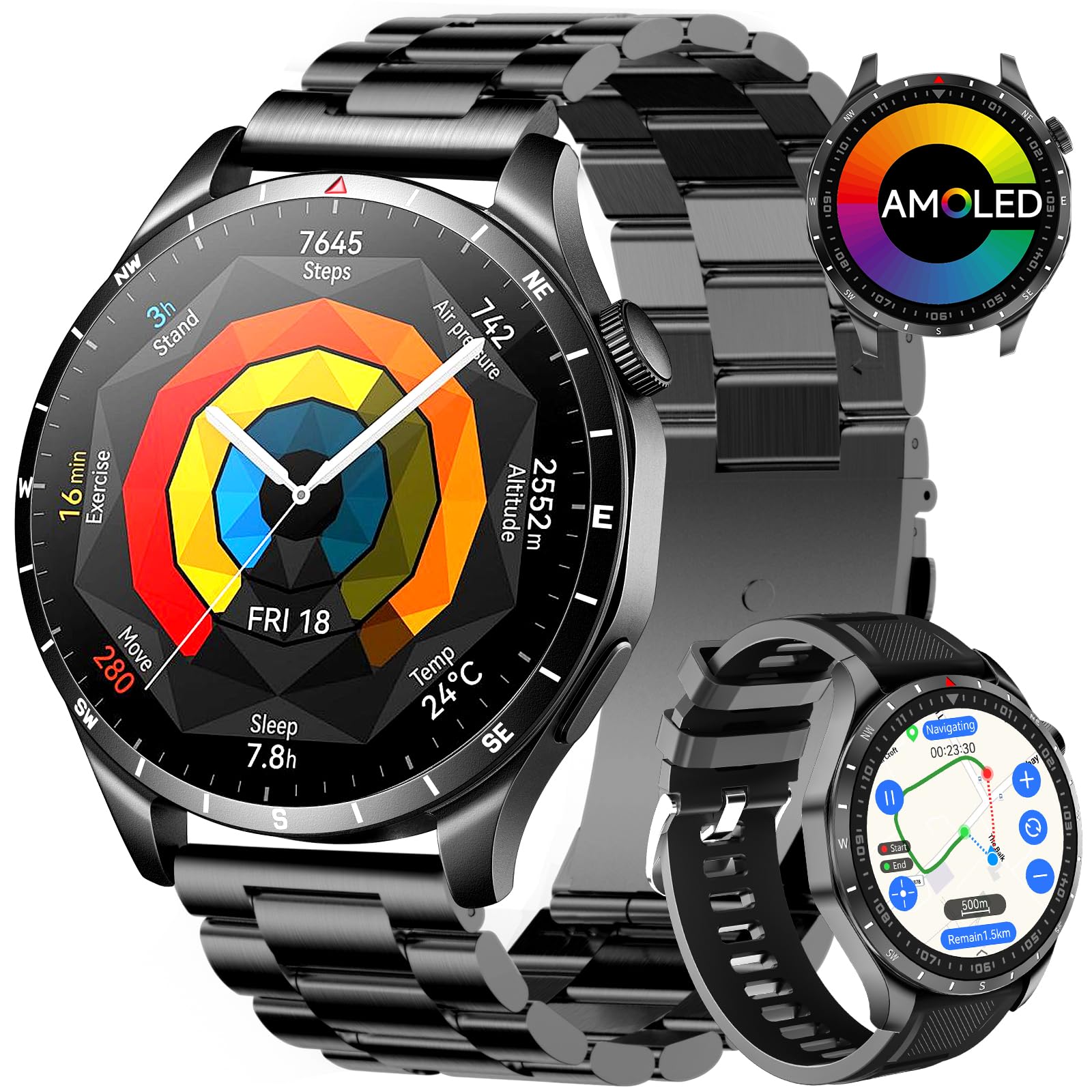 Smartwatch Herren GT 5 44mm Smart Watch,1,43" AMOLED GPS & kostenloses Kartenmaterial, 7 Tage Akku, Fitness Tracker mit 100+ Sportmodi, Wasserdicht für Android & iPhone