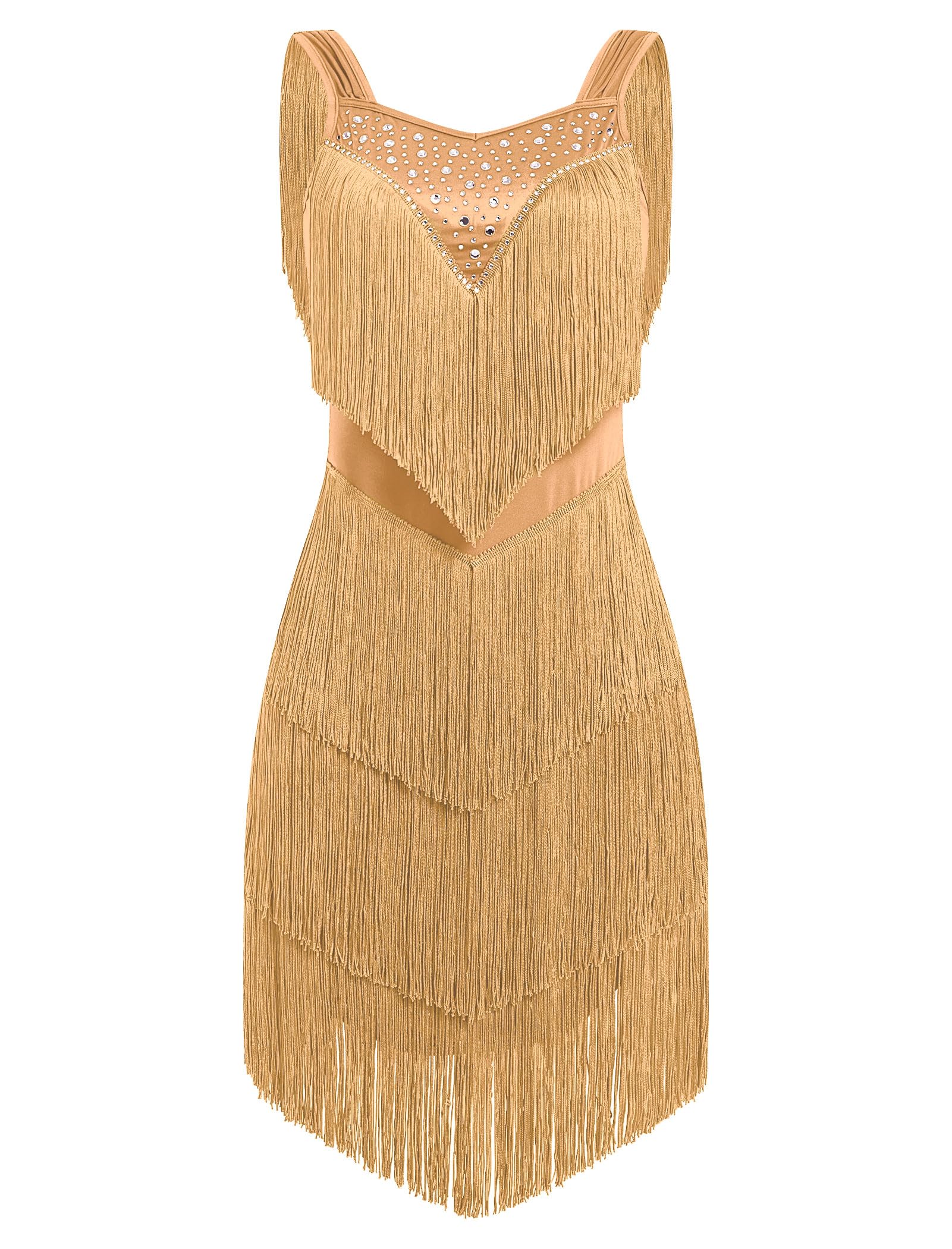 Strass, mehrlagiges Fransenkleid, Ballsaal, Latein-Tanzkleid für Damen, Quaste, Flapper, 1920er Jahre, Gatsby, Salsa, Tango, Tanzoutfit