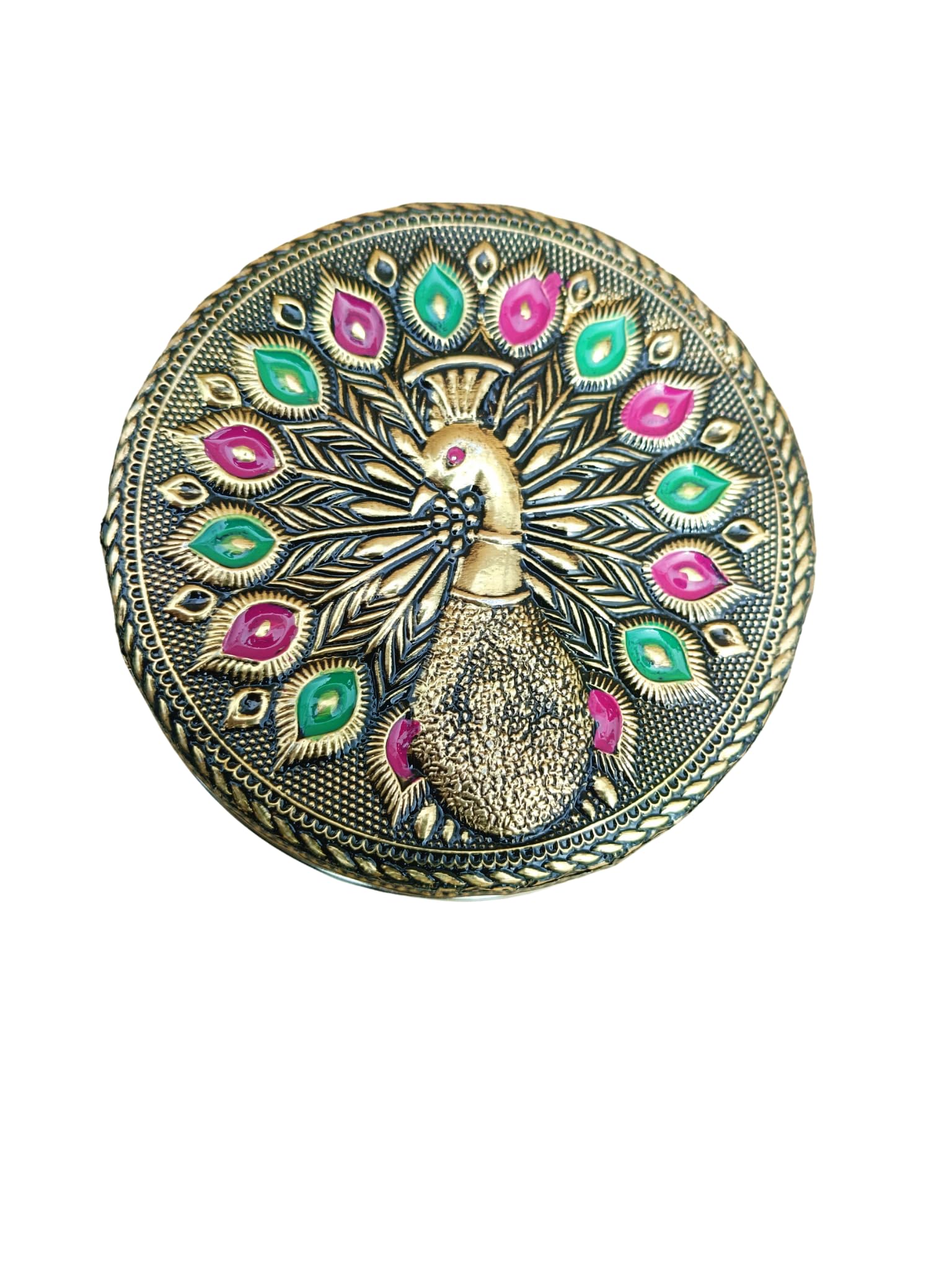 CRAFTS WORLD Handcrafted Meenakari Stainless Steel Dabba – Decorative Roti/Chapati Box, Oxidized Storage Container for Dry Fruits & Chocolates – Wedding Gift & Home Decor Item (350 Ml) (Pack Of 1)