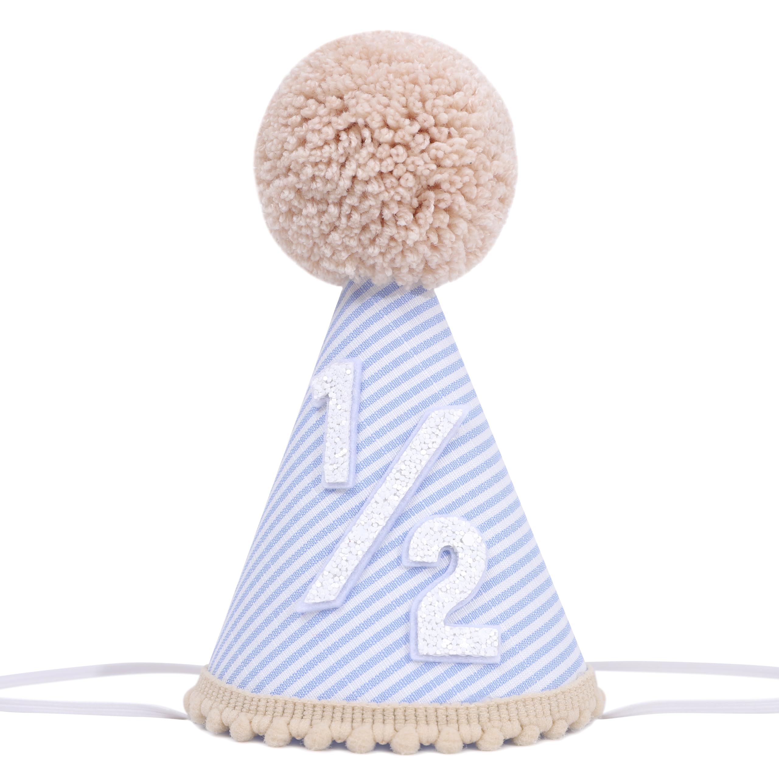 Agkvw Half Birthday Hat for boys - 1/2 Birthday crown, Six Months Party Decorations, Boho Blue Stripes Half Hat