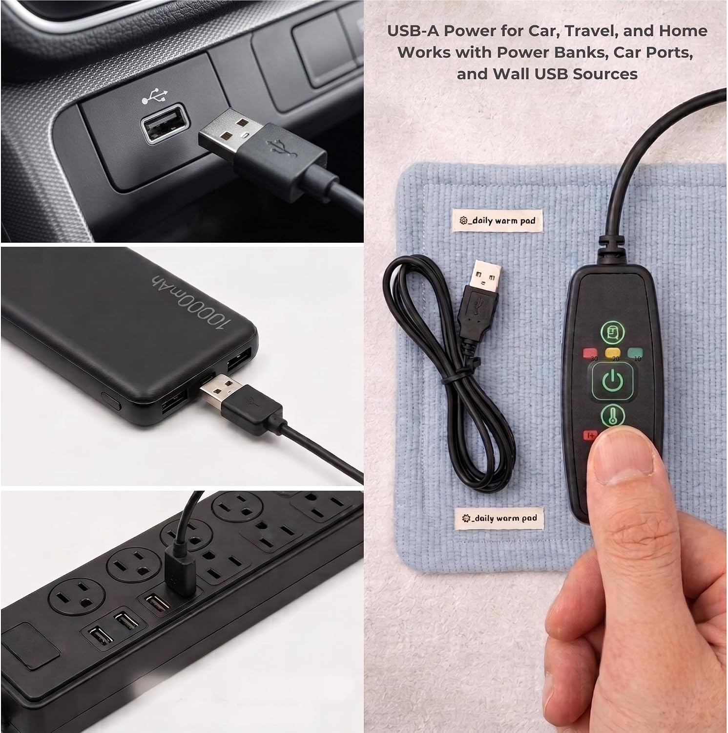 Far Infrared USB Heating Pad for Abdomen & Lower Back | Lightweight Korean-made USB-A warmth pad with double-sided carbon fiber heat and 3 settings for abdomen and lower back.
