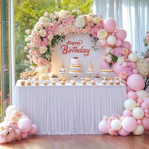 Miniatura 2 de Besutolife Falda de mesa de tul blanco de 6 pies sin arrugas, mantel tutú para revelación de género, boda, cumpleaños, recepción, banquete, cabina