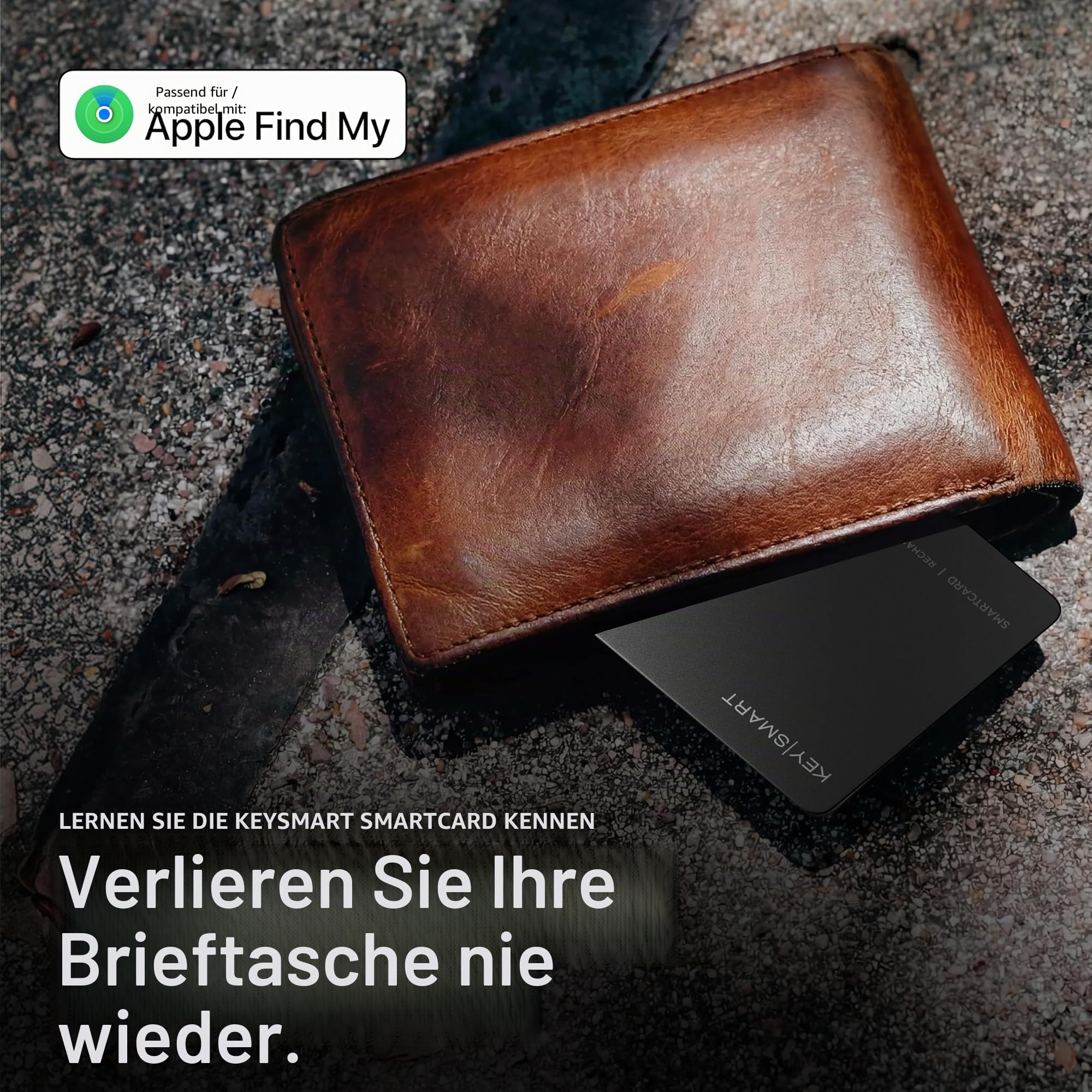 KeySmart SmartCard (Gen 2) MFi-zertifizierte Wallet-Tracker-Karte, kompatibel mit Apple Find My, wiederaufladbar, ultradünn, Bluetooth-Tracking, mit Schlüsselring-Loch, 1er-Pack