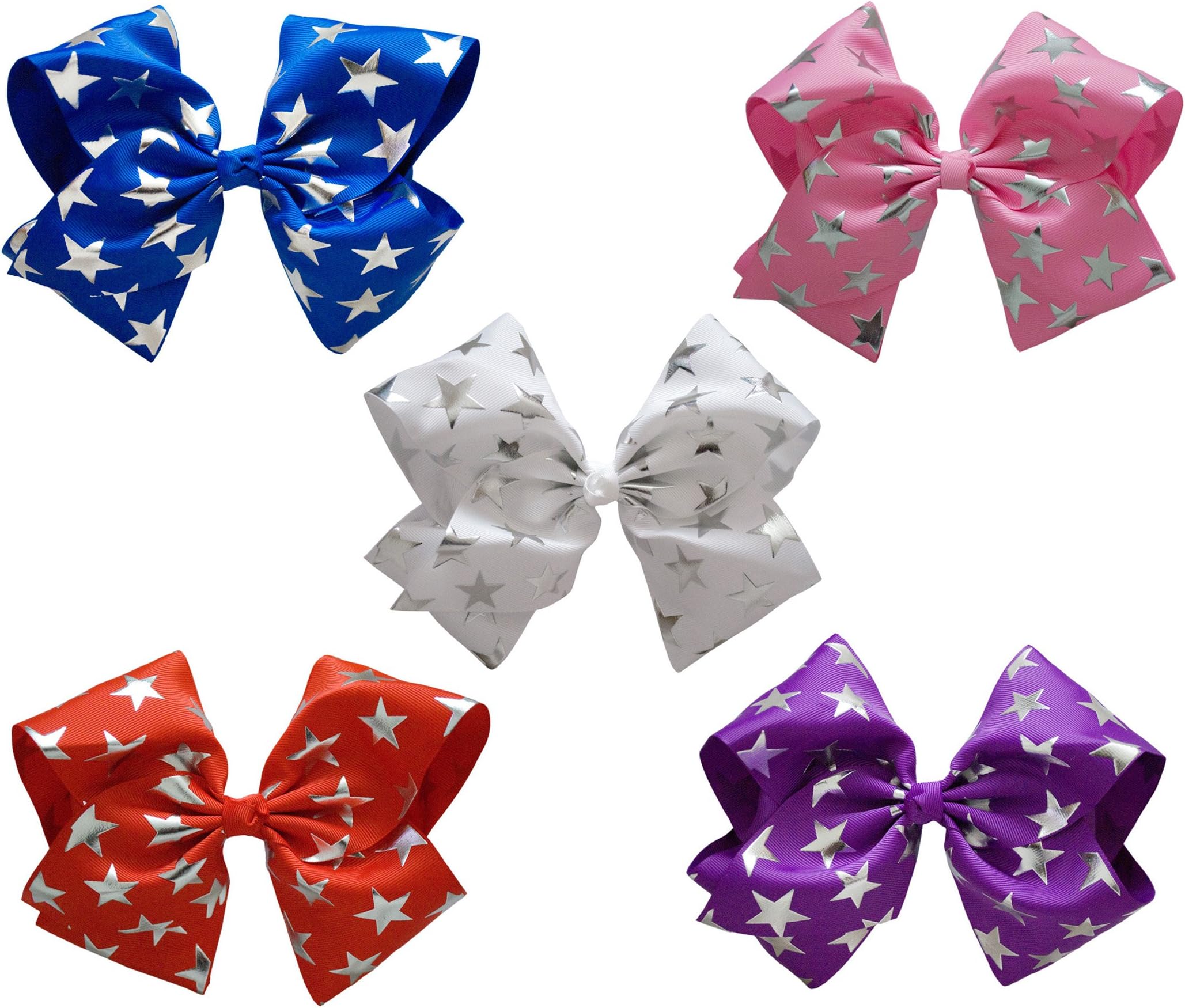Extra Large Girls Dance Bows pack of 5 bows in silver stars 8" wide.