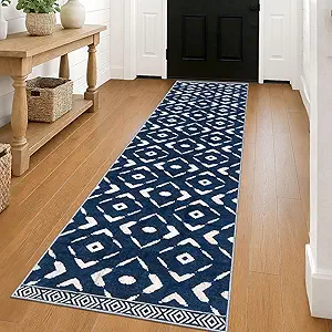 KILOCOCO Hallway Runner Rug 2'x8' Runners for Hallways Soft Washable Runner Rugs Non Slip Printed Low-Pile Runners for Bedroom Kitchen Living Room Laundry Room Boho Rugs, Blue