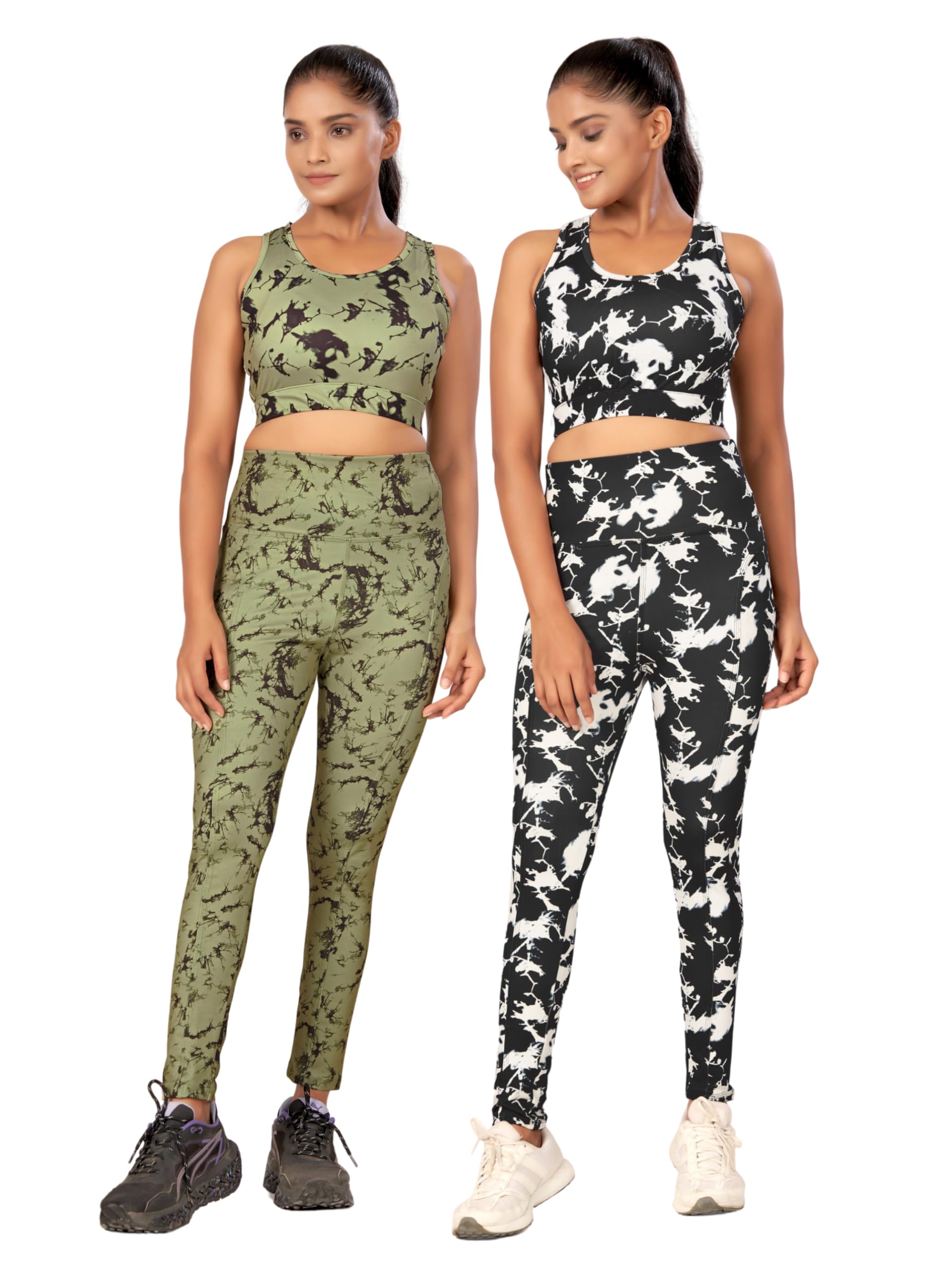 Women's Workout Combo Top & Bottom Set | Gym Wear printed Jegging Set | Athletic Track Suit | Sports Running Suits Inner wear for Girls/Women | Activewear Leggings & Bra for Workout, Yoga | Pack of 2-image-2