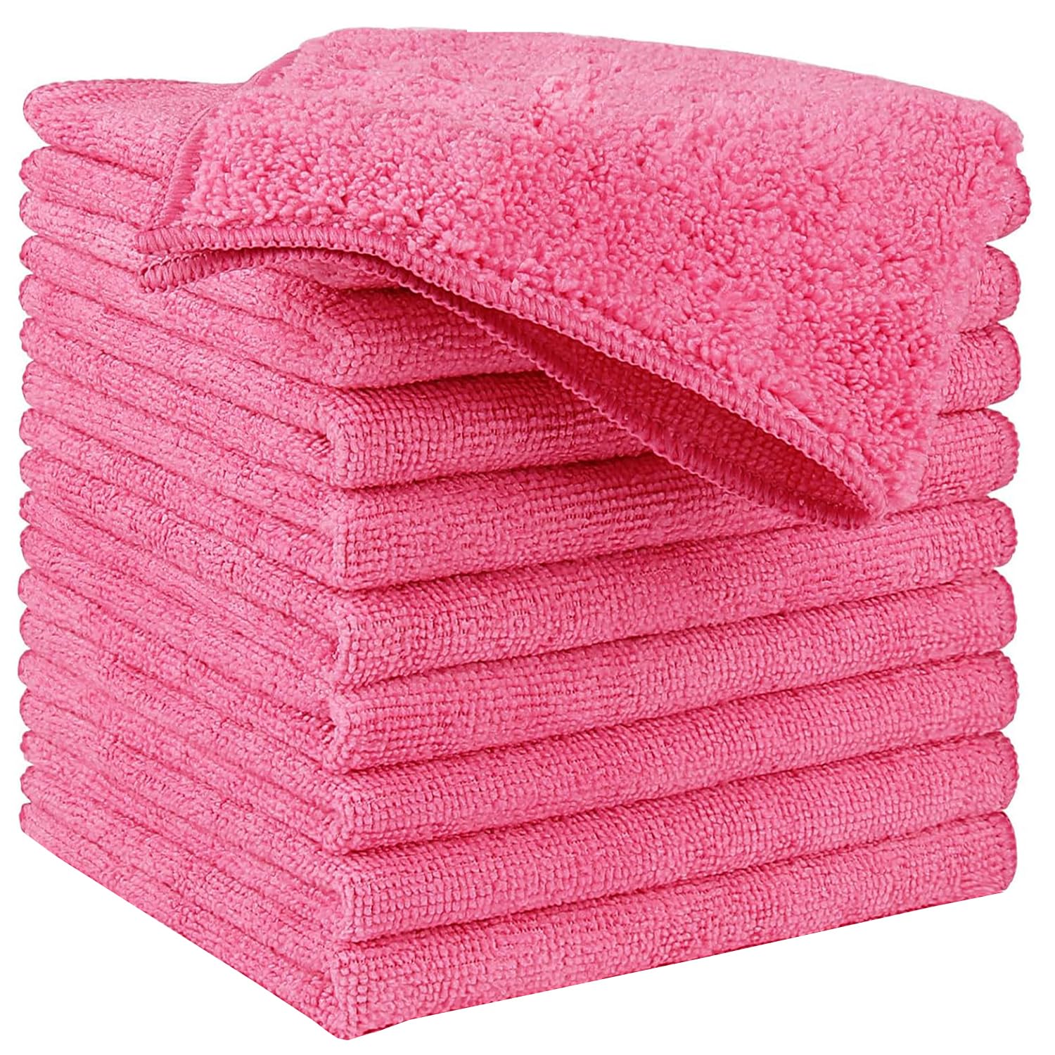 HIDMD Microfibre Cleaning Cloth, Microfiber Reusable Dish Cloths Kitchen Towels, Pack of 10 Pink 30cm x 30cm