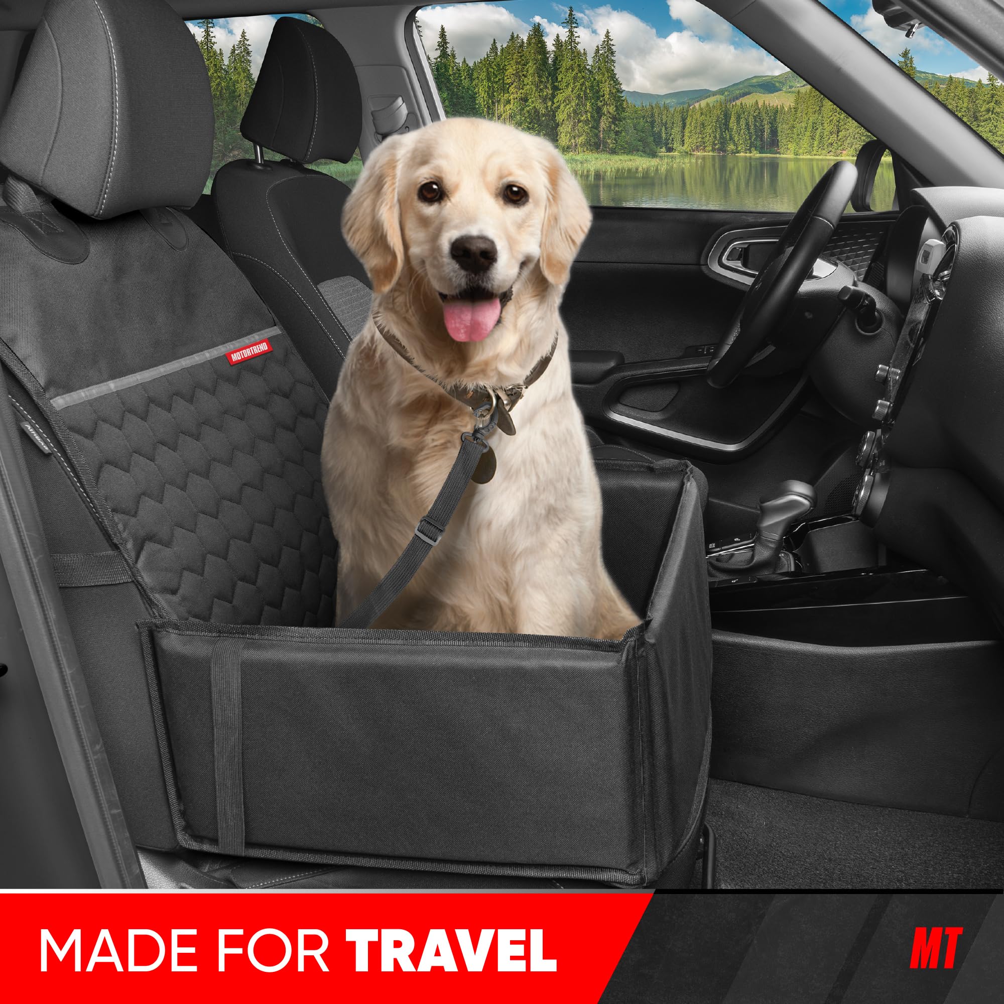 Motor Trend Hundeautositz - 2 in 1 Wasserdicht Faltbar Eimer Stil Hund für Mittlere und Kleine Hunde Auto Schutz für Haustiere und Anti-Angst Sitz für Haustiere