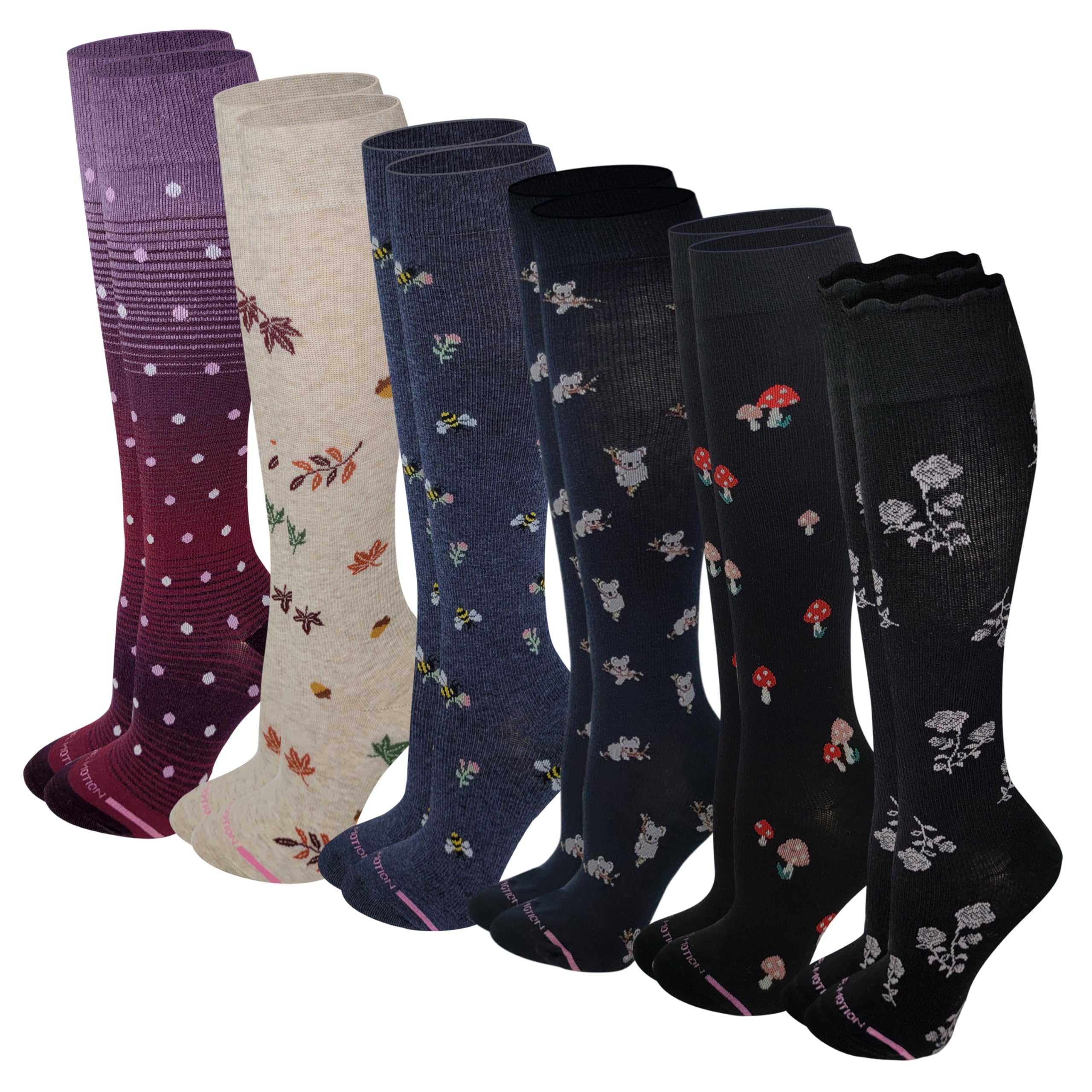 Dr Motion Women 6 pairs pack everyday Graduted compression knee high socks