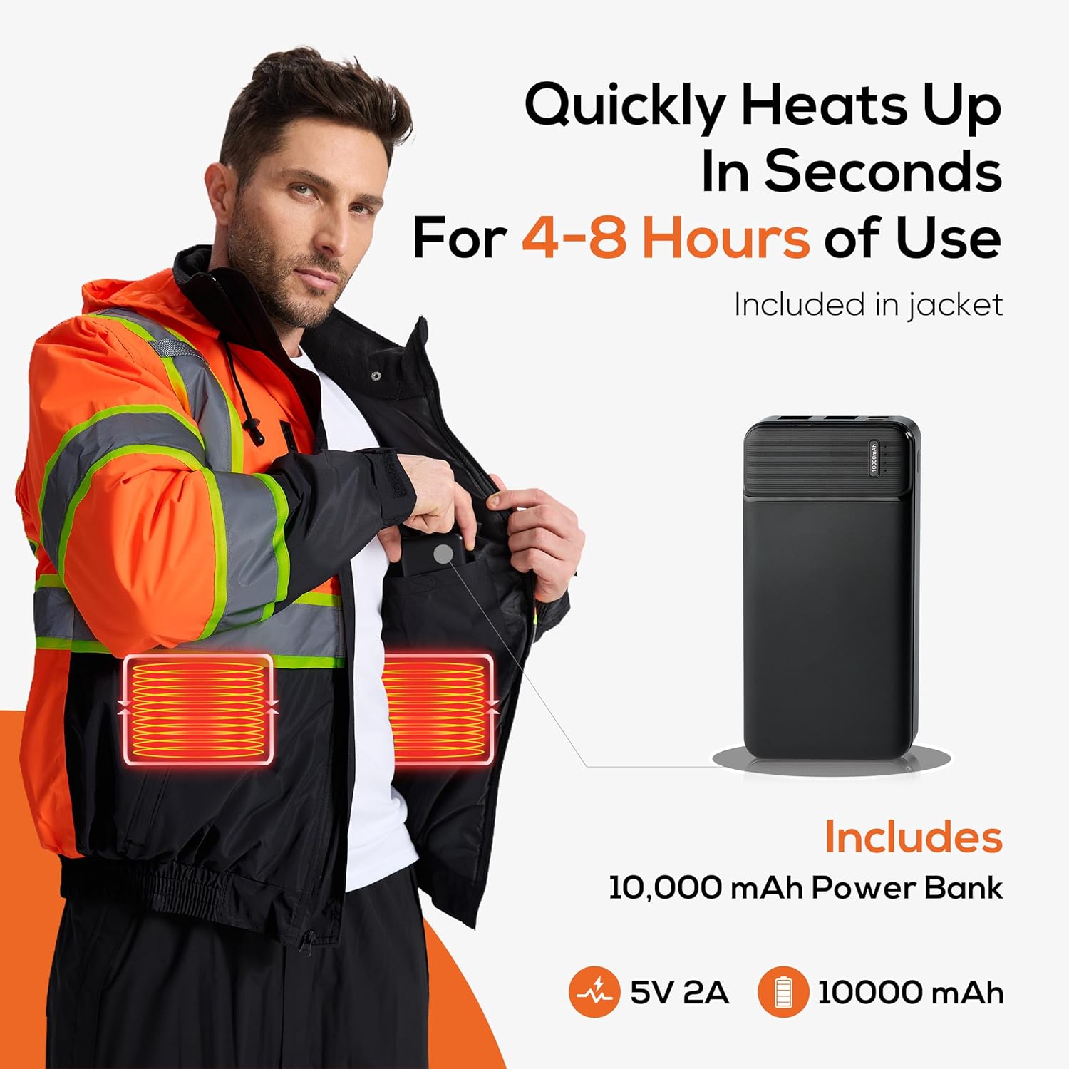 SRsafety Safety Heated Jacket,Waterproof Safety Jacket for Men with Pockets, Reflective High Visibility Safety Jackets - Image 2