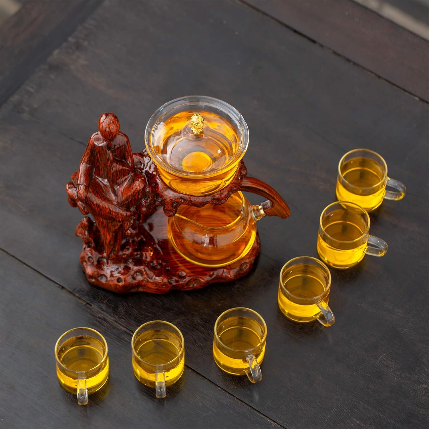 Kungfu Tea Sets Semi Automatic Glass Teapot Set (Meditation-red)