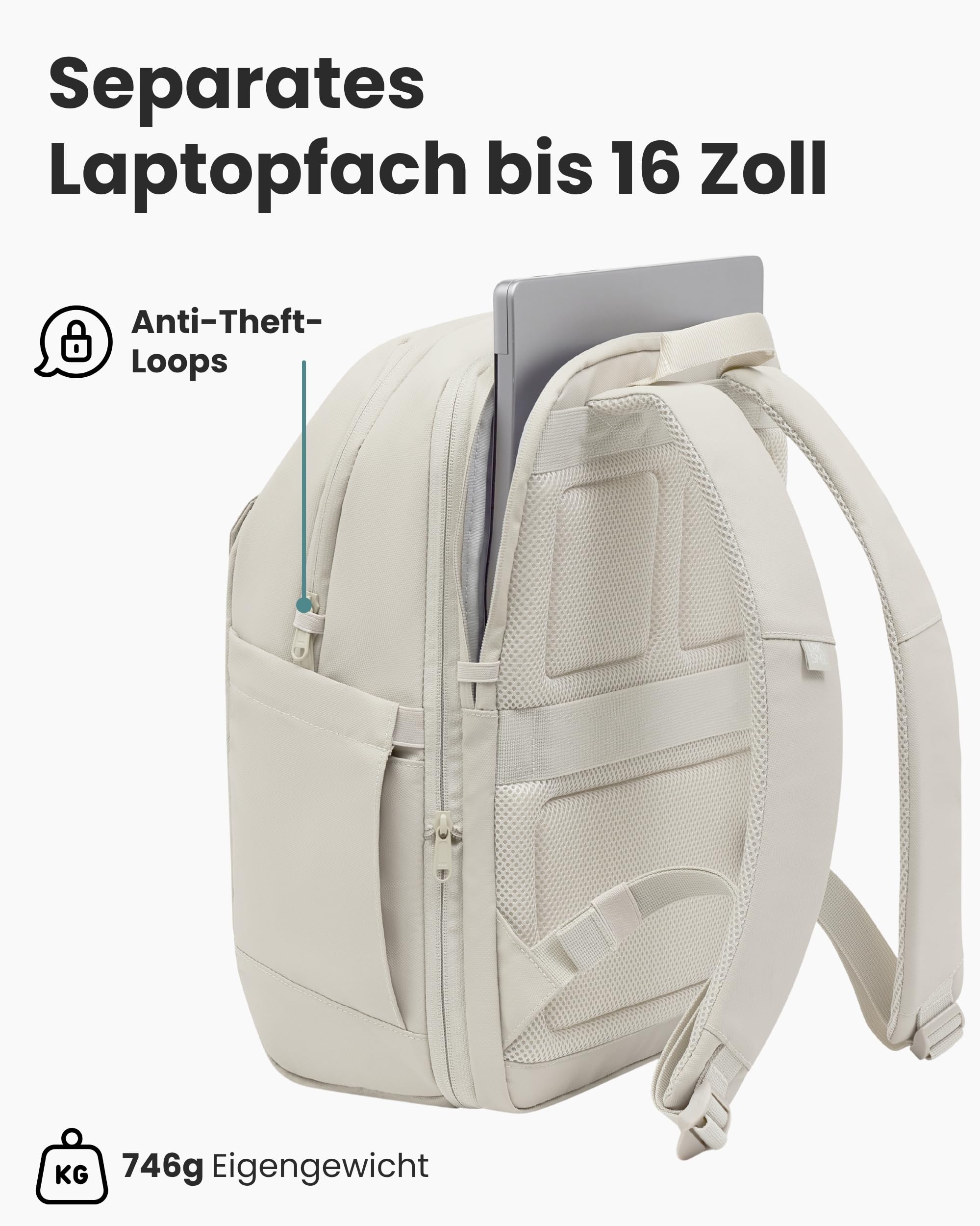 LARKSON Business Laptop Rucksack Herren Beige - Bjarne Small - Kleiner Arbeitsrucksack mit 16 Zoll Laptopfach - Handgepäck mit Anti-Diebstahl-Loops - Wasserabweisend