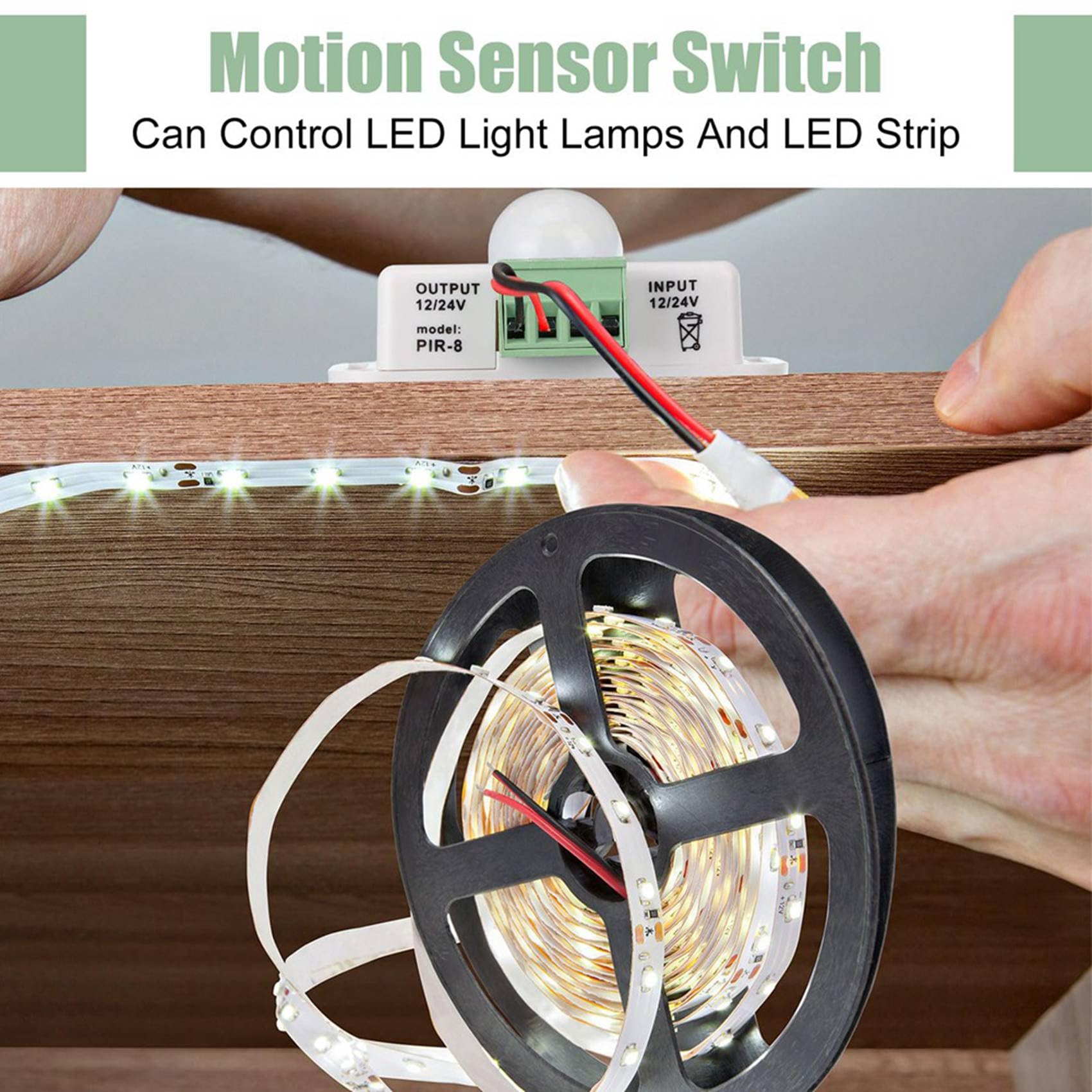 Paquete de 12 Sensores de Movimiento PIR de 12 V y 24 V, Detector de Movimiento, Interruptor de Luz, Detección de Infrarrojos, Función de Temporización de Movimiento