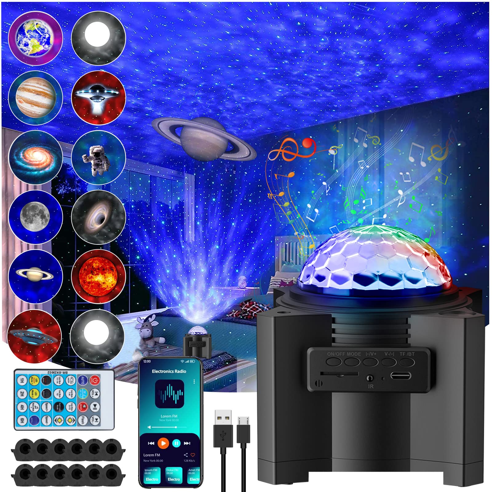 NetCan Galaxy Projector and Starlight Projector Night Light Assembly, 180 Modes Starry Night Light Projector with Bluetooth Music Speaker, Remote Control, Built-in Battery and Timer