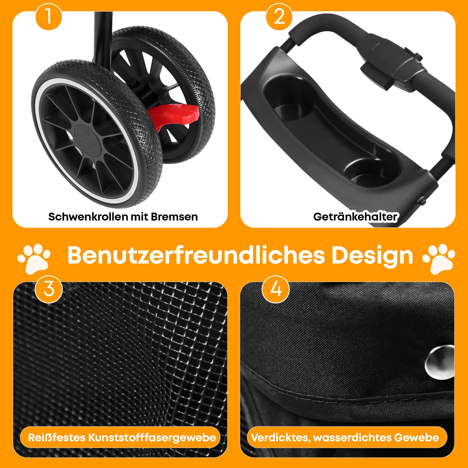 Chihuahua Hundewagen Faltbarer Hundekinderwagen Katzentransportbox für kleine und mittelgroße Hunde mit Netzfenster Schwarz