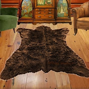 FUR ACCENTS Faux Fur Bear Skin Rug Soft Plush Shag Black Bear or Brown Bear Rug Living Room Family Room Den Bedroom Log Cabin Nursery Kids Room, Sheepskin Art rug (4'x5' Throw, Pink)