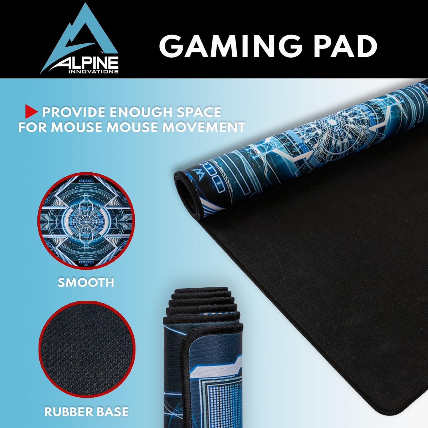 Alpine Innovations Surface Mat with Stitched Edges | Giant Mouse Pad 16” x 33” | Durable Non-Slip Rubber Base | Computer Keyboard Pad for Desktops | Dragons