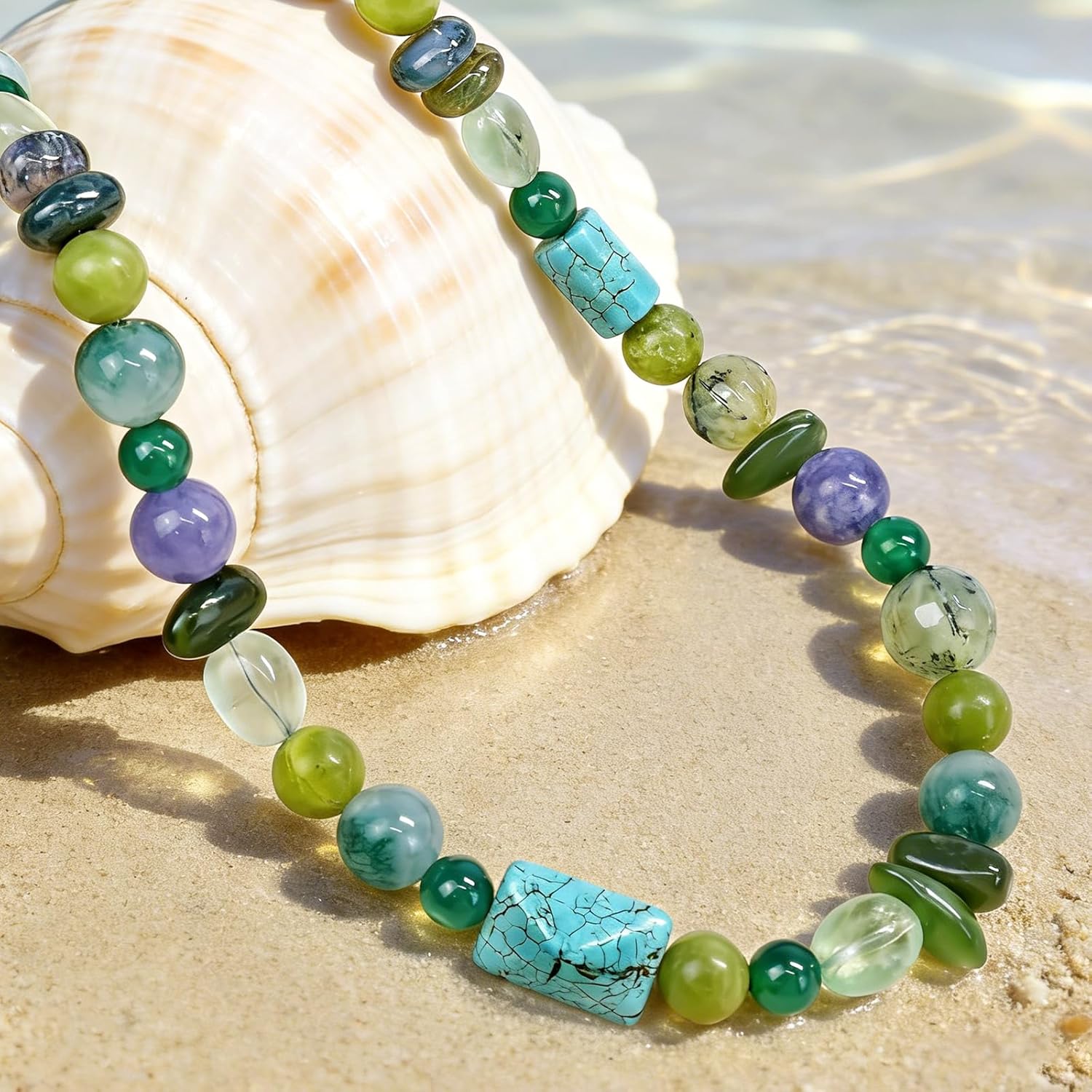 Boho Colorful Chunky Statement Beaded Necklaces for Women,Handmade Women's Fashion Gemstone Bead Choker Necklace,Western Natural Stone Strand Necklace Bib Collar Jewelry Unique Gifts for Women