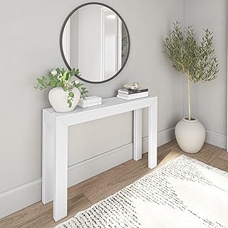 Plank+Beam Modern Solid Wood Console Table, 46 Inch, Sofa Table, Narrow Entryway Table for Hallway, Behind The Couch, Living Room, Foyer, Easy Assembly, White | Modern, Sofa Table, for Hallway, Behind The Couch, Living Room