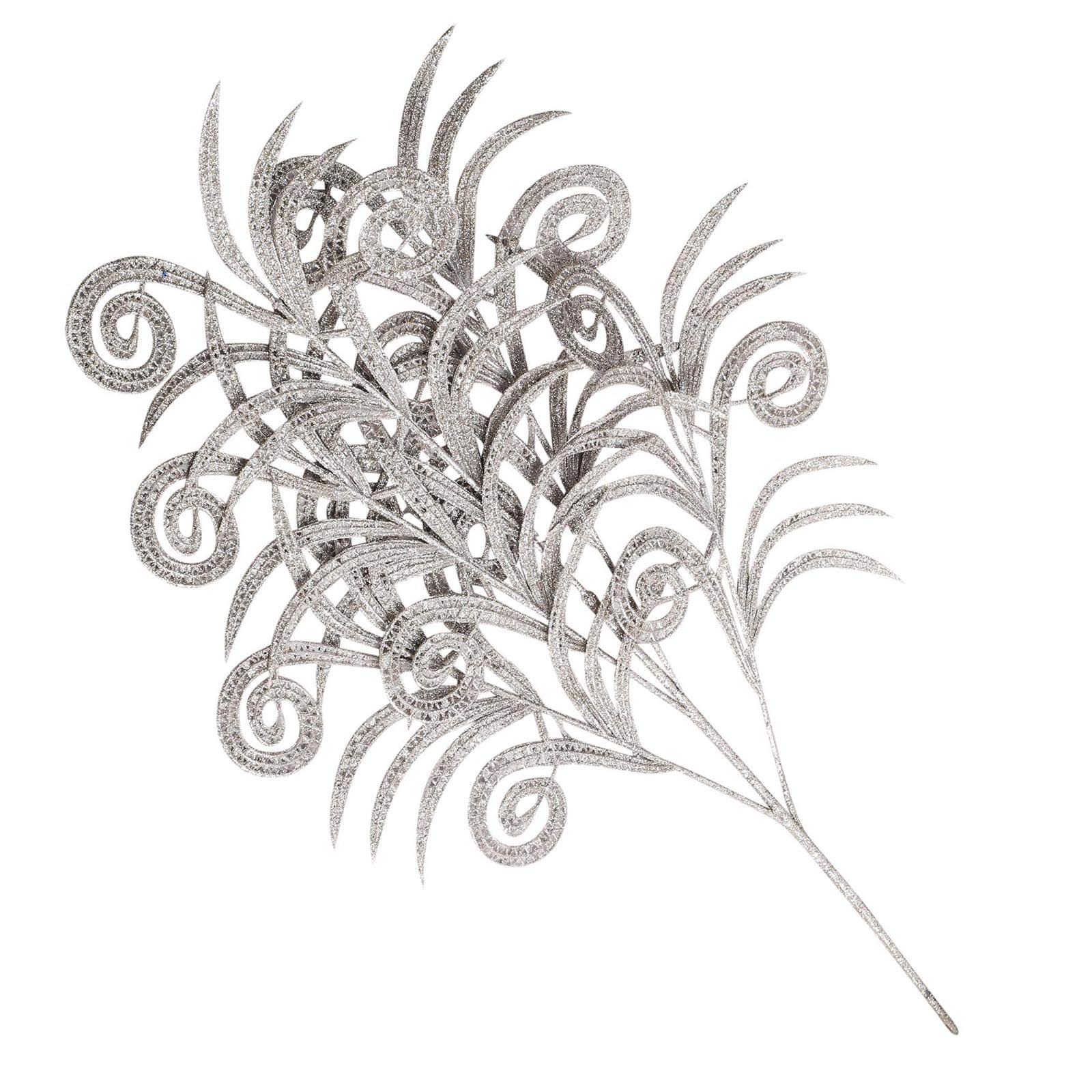 Extra Long Glittered Swirl Palm Leaves - Bling Glitter Flowers[Nickel]