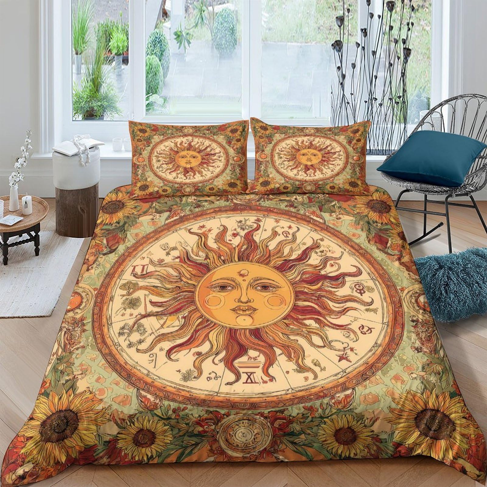 Ctjqhvkz Style-10 3D Printed Sun Mandala Fitted Sheet Microfiber Soft Bed Cover Boho Sunflower Mattress Protector For Bedroom Guestroom Single（135X200cm）