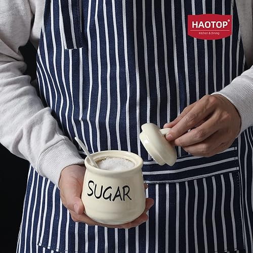 Miniatura 5 de HAOTOP Azucarero de porcelana con tapa y cuchara 12oz (beige)
