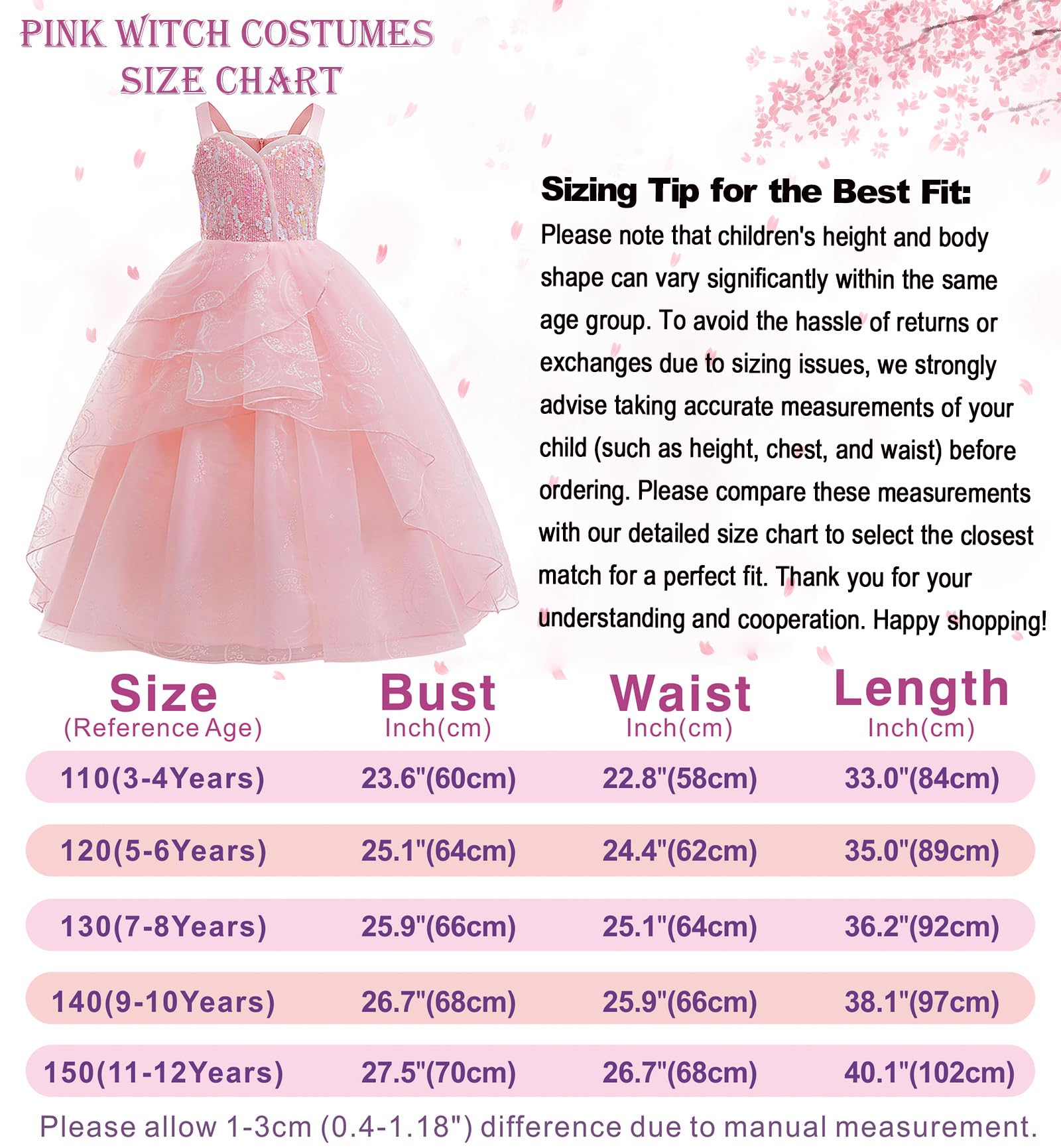 Marendyee Princess World Book Day Costumes for Girls Kids Sequin Fancy Party Dress up Pink Witch Cosplay Wedding Guest Flower Girl Dress Witches Role Play Outfit 3-4 Years - Image 3