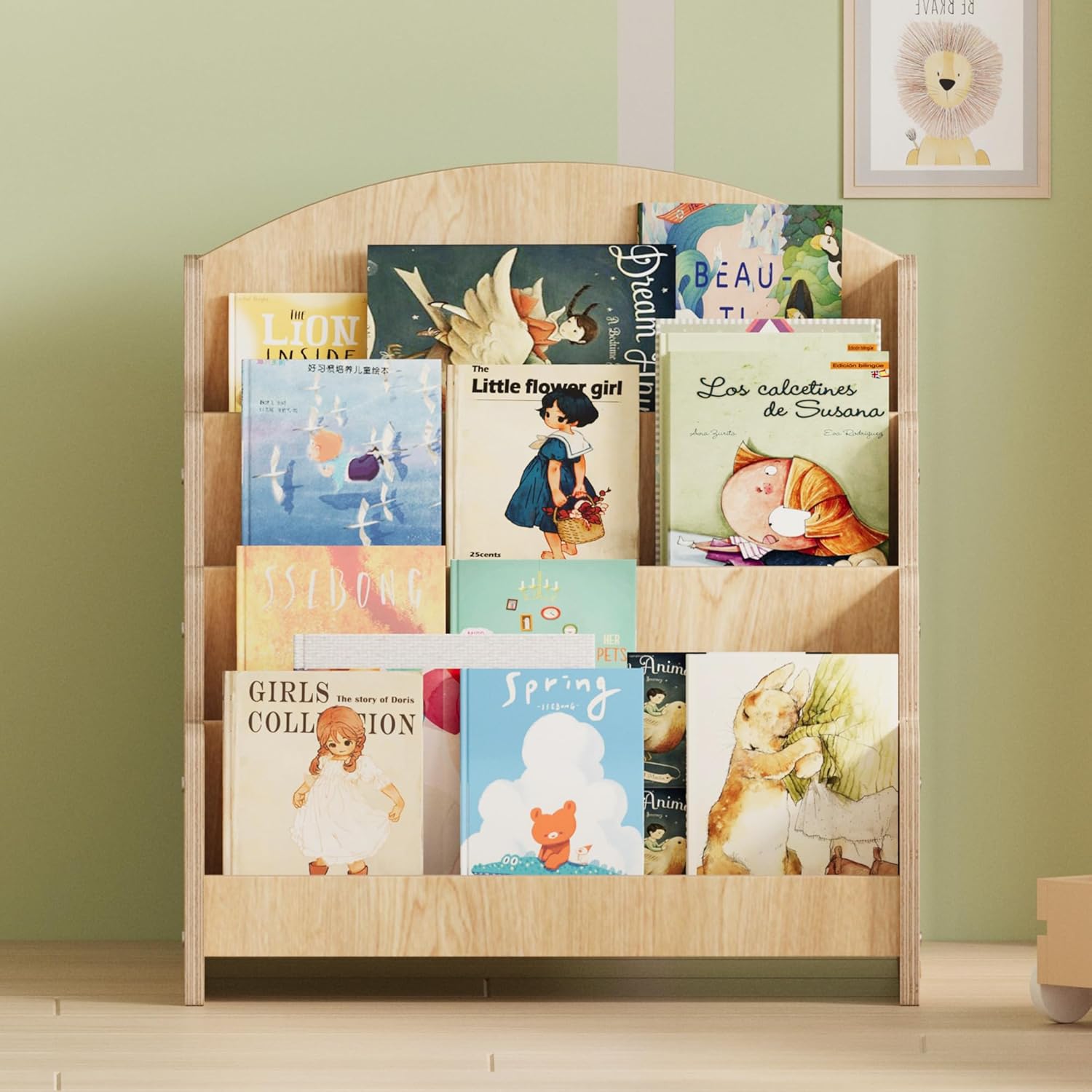 NACHES Wooden 4 Tier Mini Montessori Bookshelf, 12 inch Small Front Facing Kids Bookshelf Book Display Shelf, Toddler Bookcase Postcard Book for Nursery, Natural