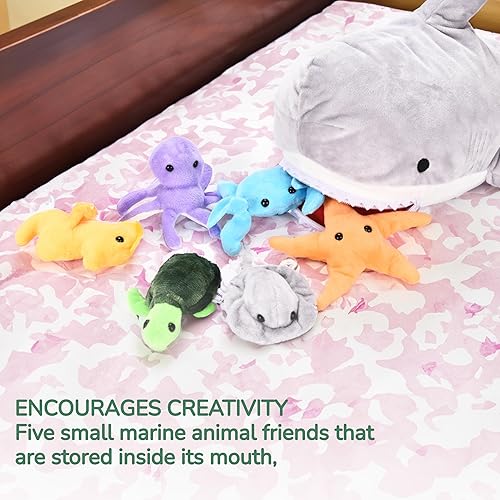 Miniatura 4 de Peluche de tiburón  Peluche grande de tiburón Blahaj con 6 mini juguetes de peluche bajo el mar, peluches multicolor con espacio de almacenamiento